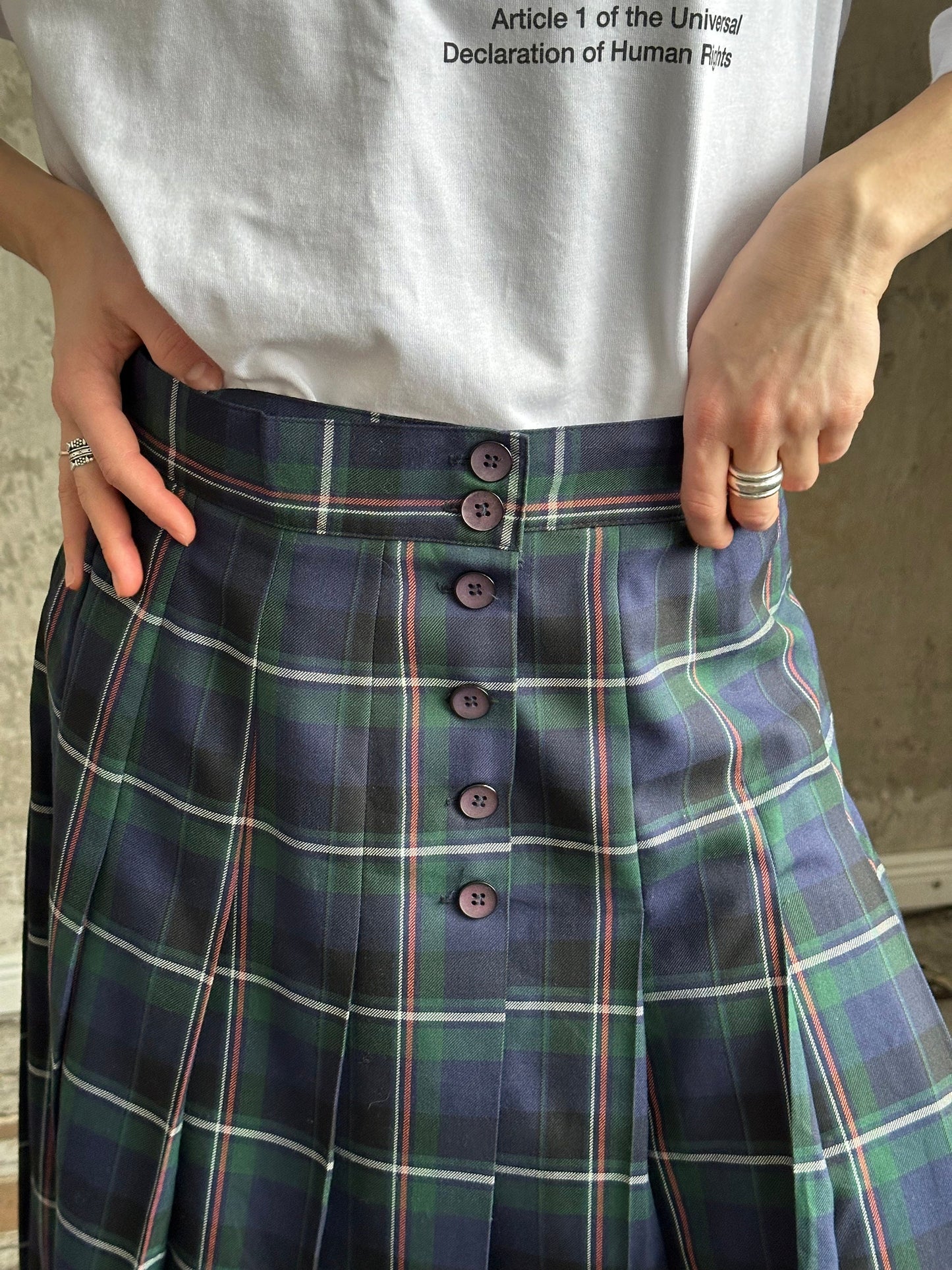 Vintage check maxi skirt in green and blue