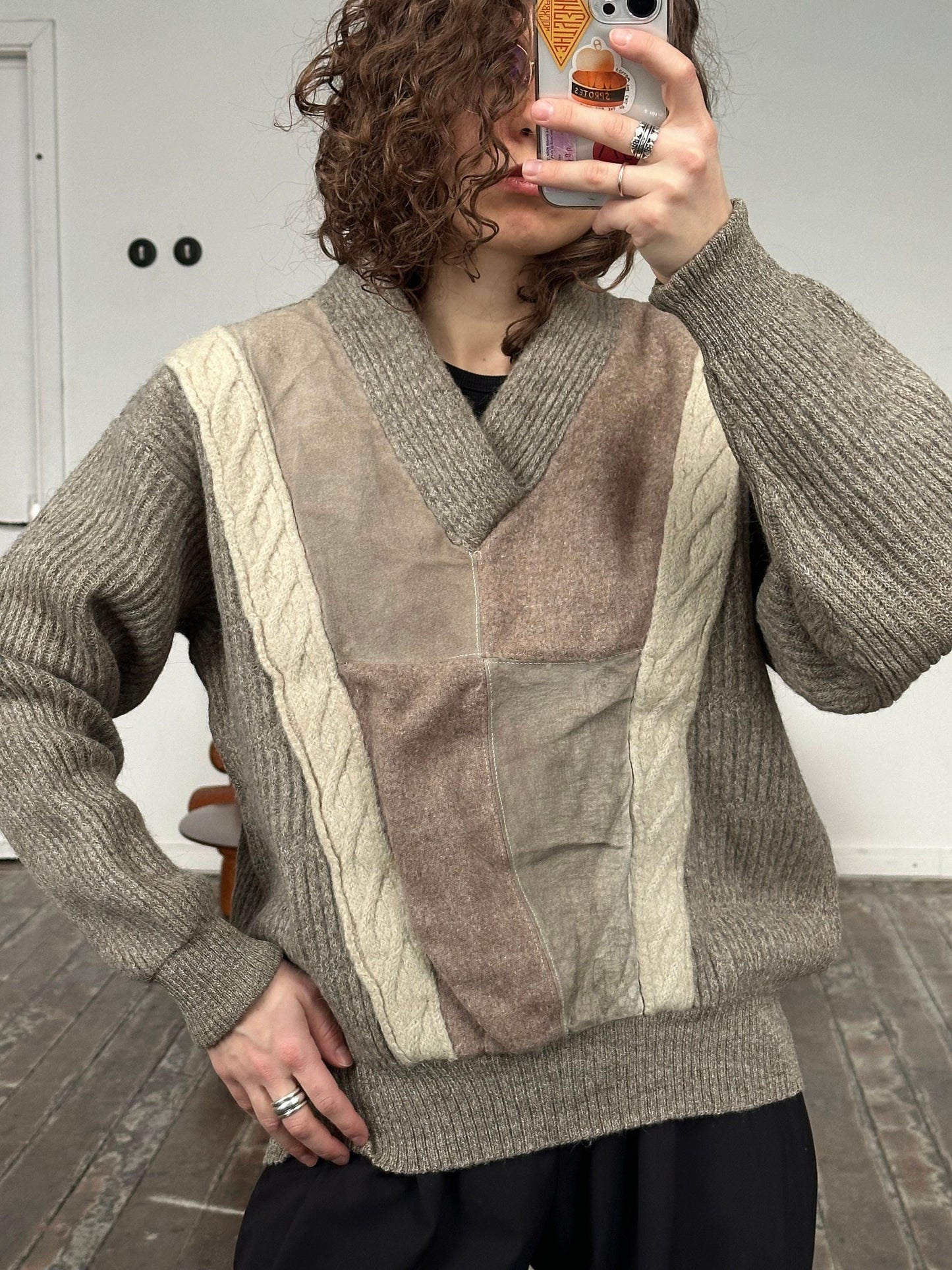 Vintage wool sweatshirt, oversized sweater in beige