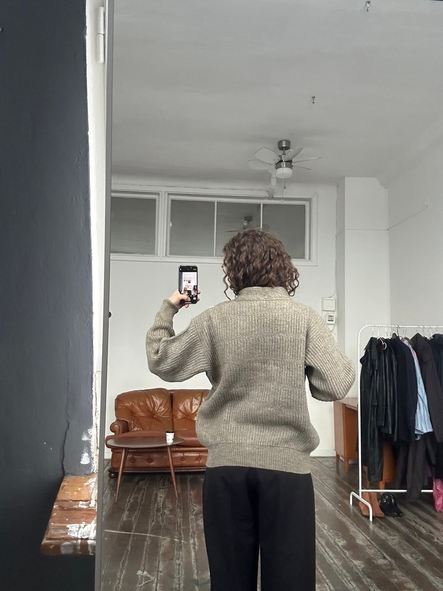 Vintage wool sweatshirt, oversized sweater in beige