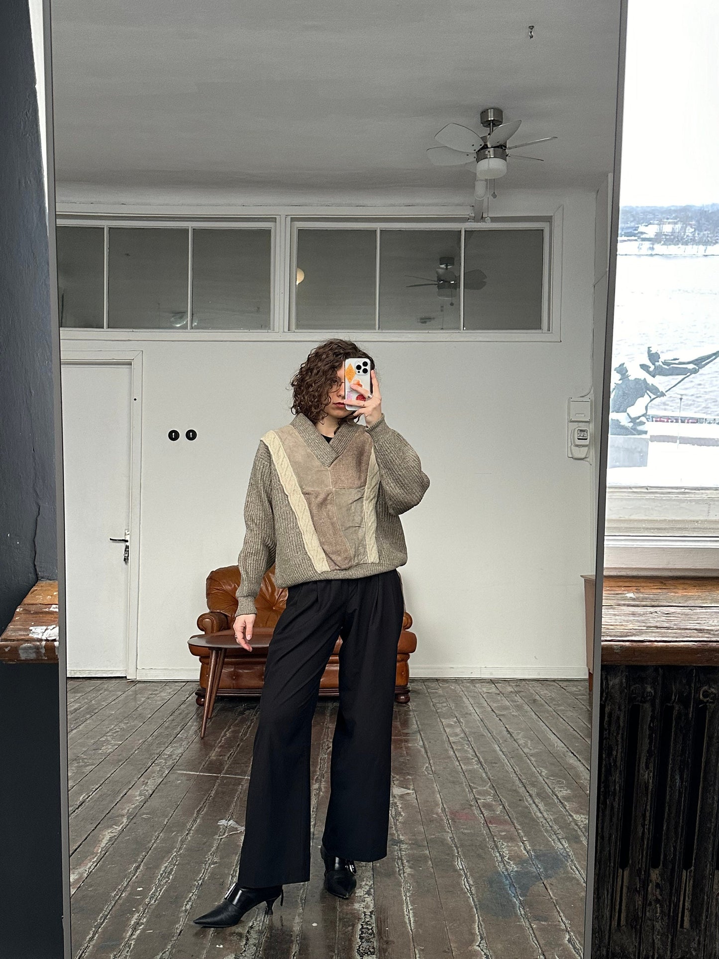 Vintage wool sweatshirt, oversized sweater in beige