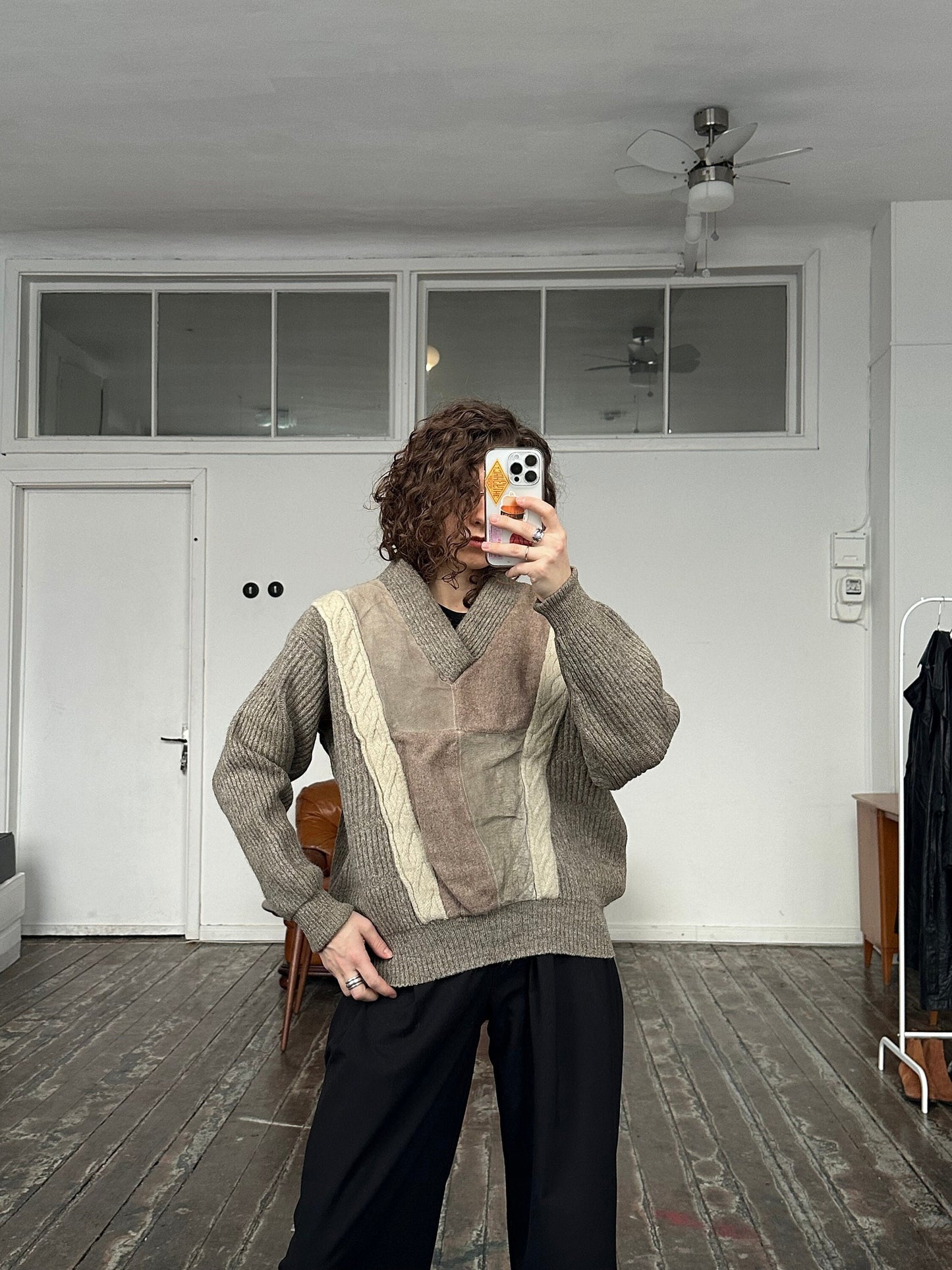 Vintage wool sweatshirt, oversized sweater in beige