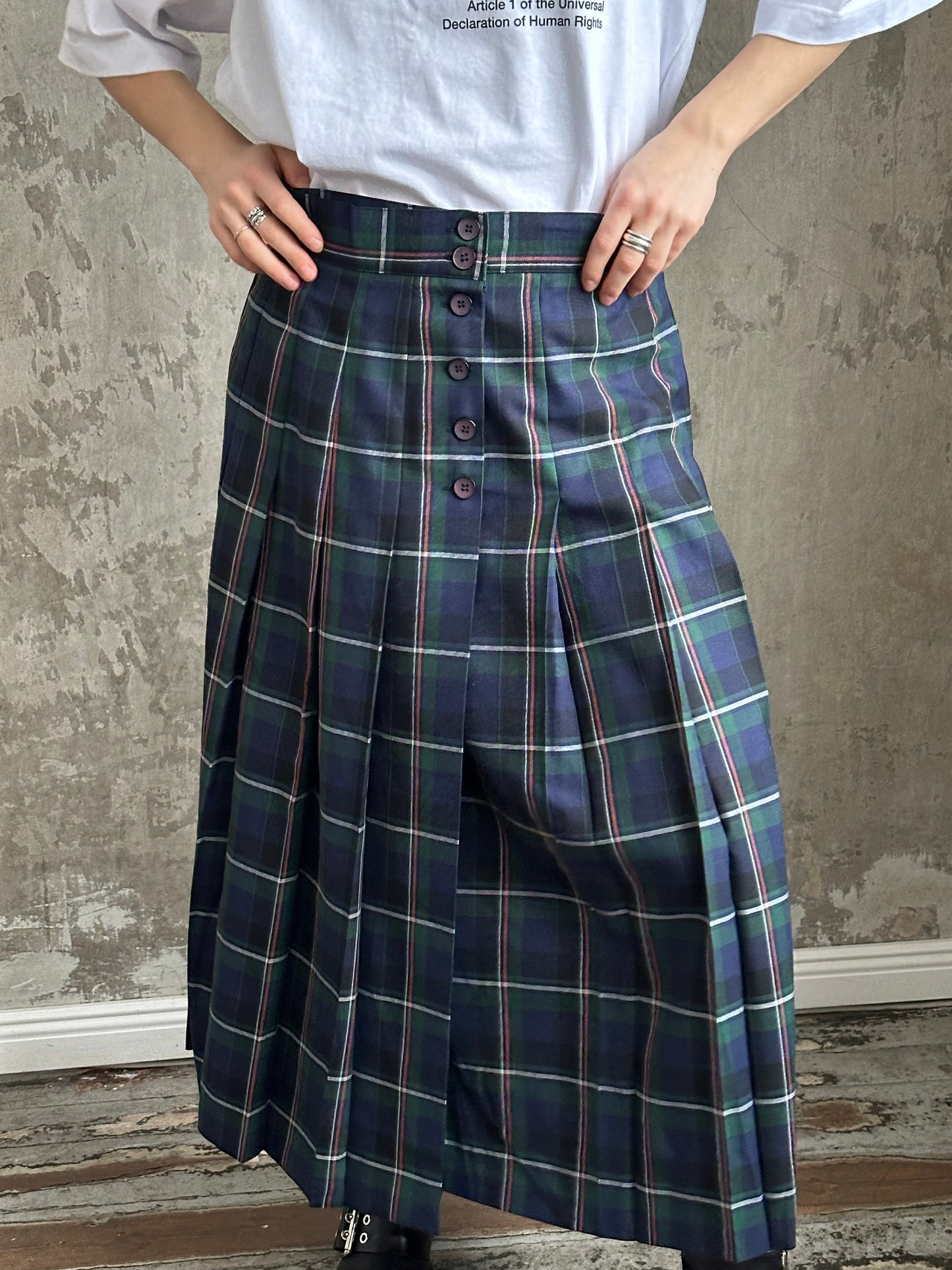 Vintage check maxi skirt in green and blue