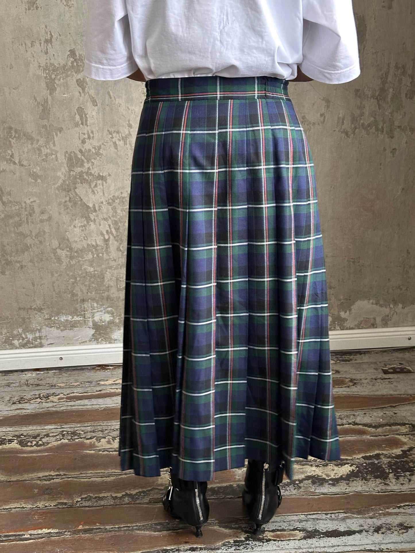 Vintage check maxi skirt in green and blue