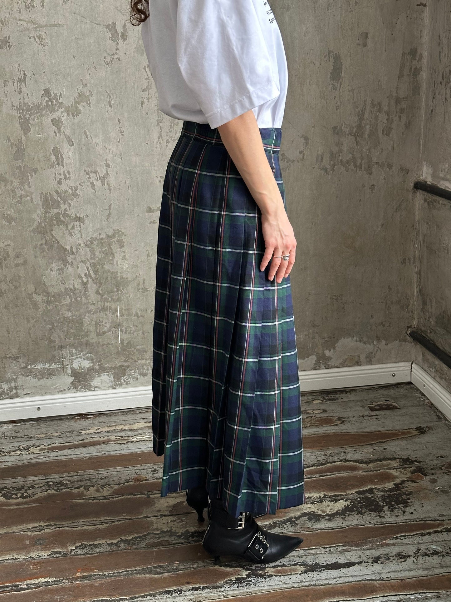 Vintage check maxi skirt in green and blue
