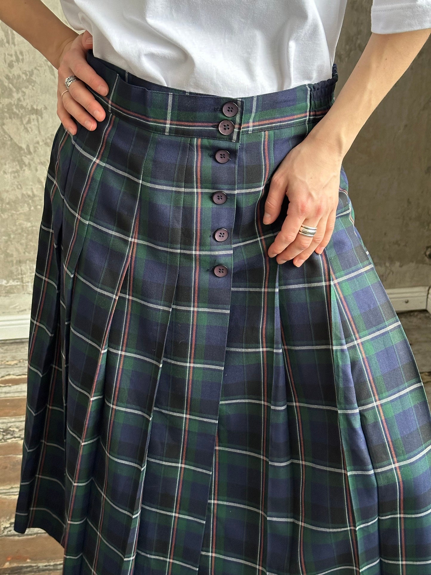 Vintage check maxi skirt in green and blue