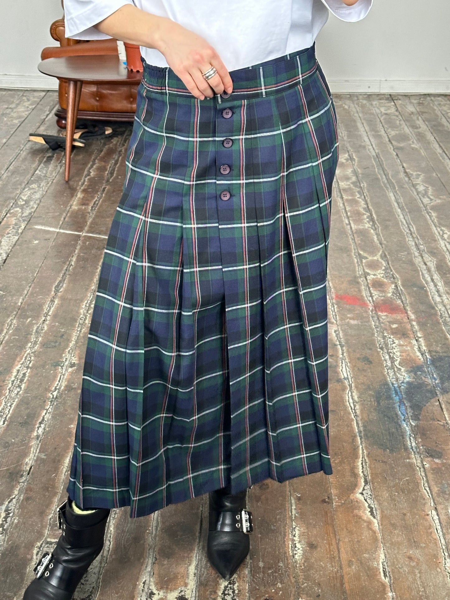 Vintage check maxi skirt in green and blue