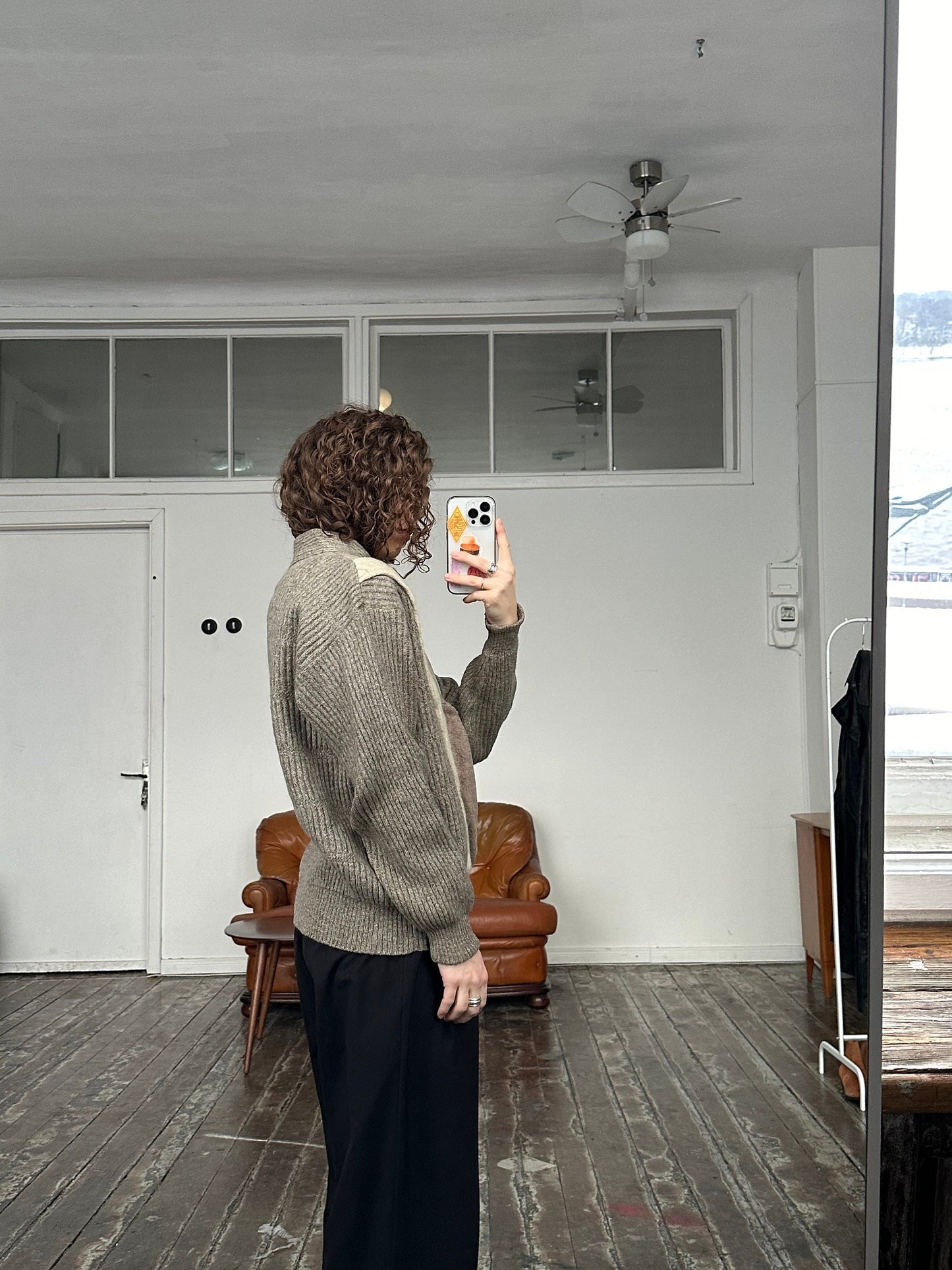 Vintage wool sweatshirt, oversized sweater in beige