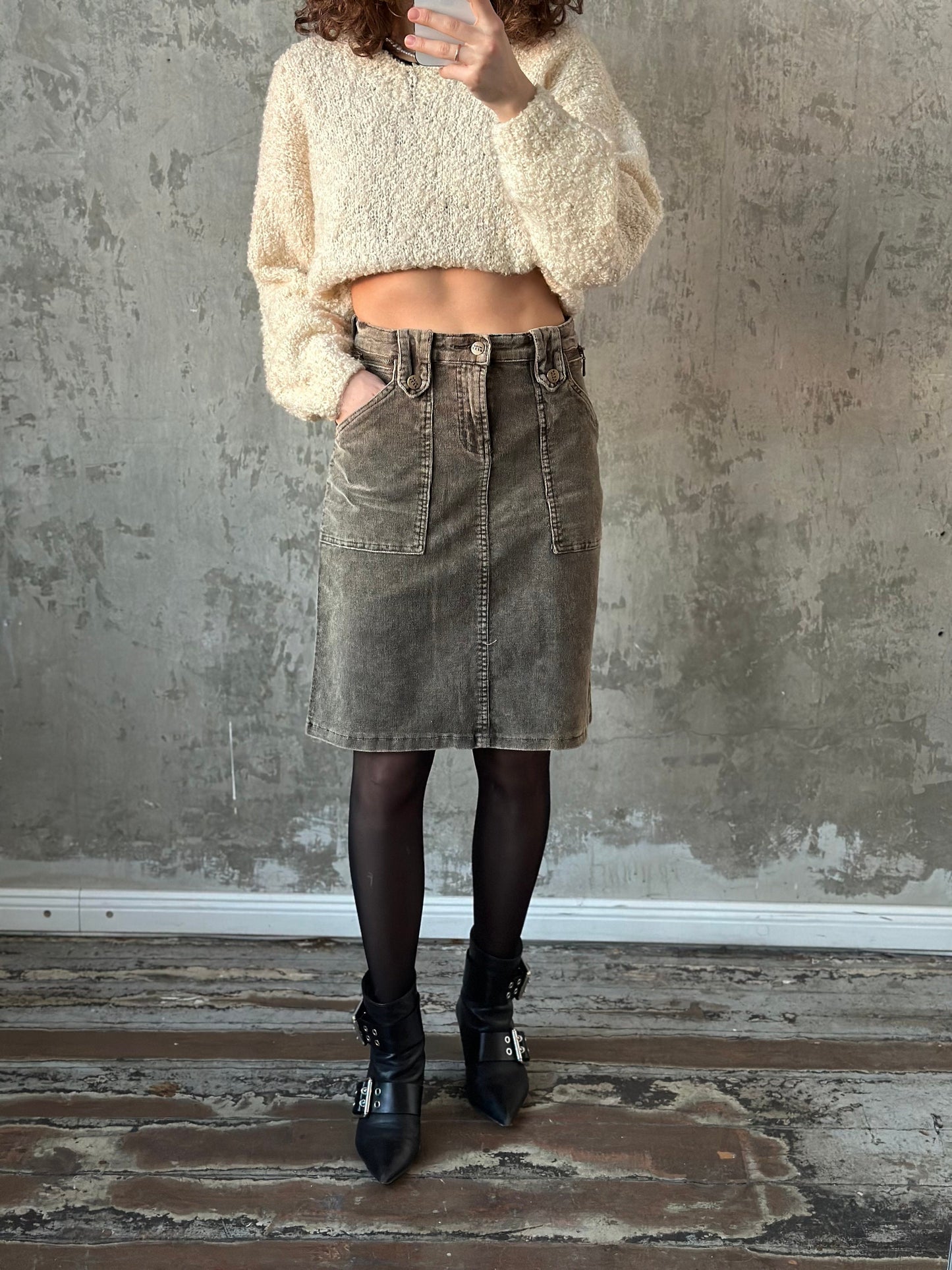 Vintage y2k MISS SEXY midi velvet skirt, distressed skirt