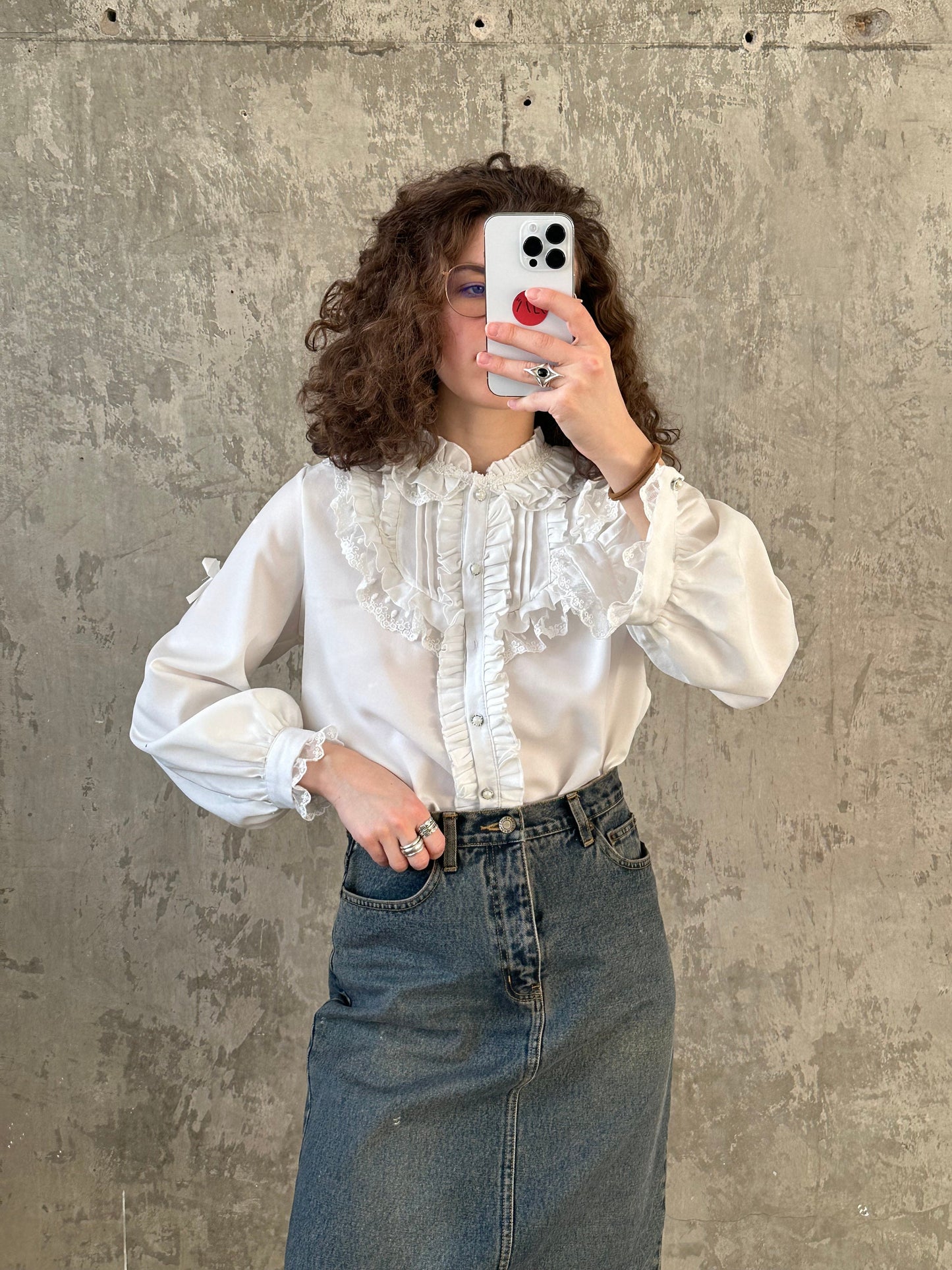 Vintage embroidered women blouse in white