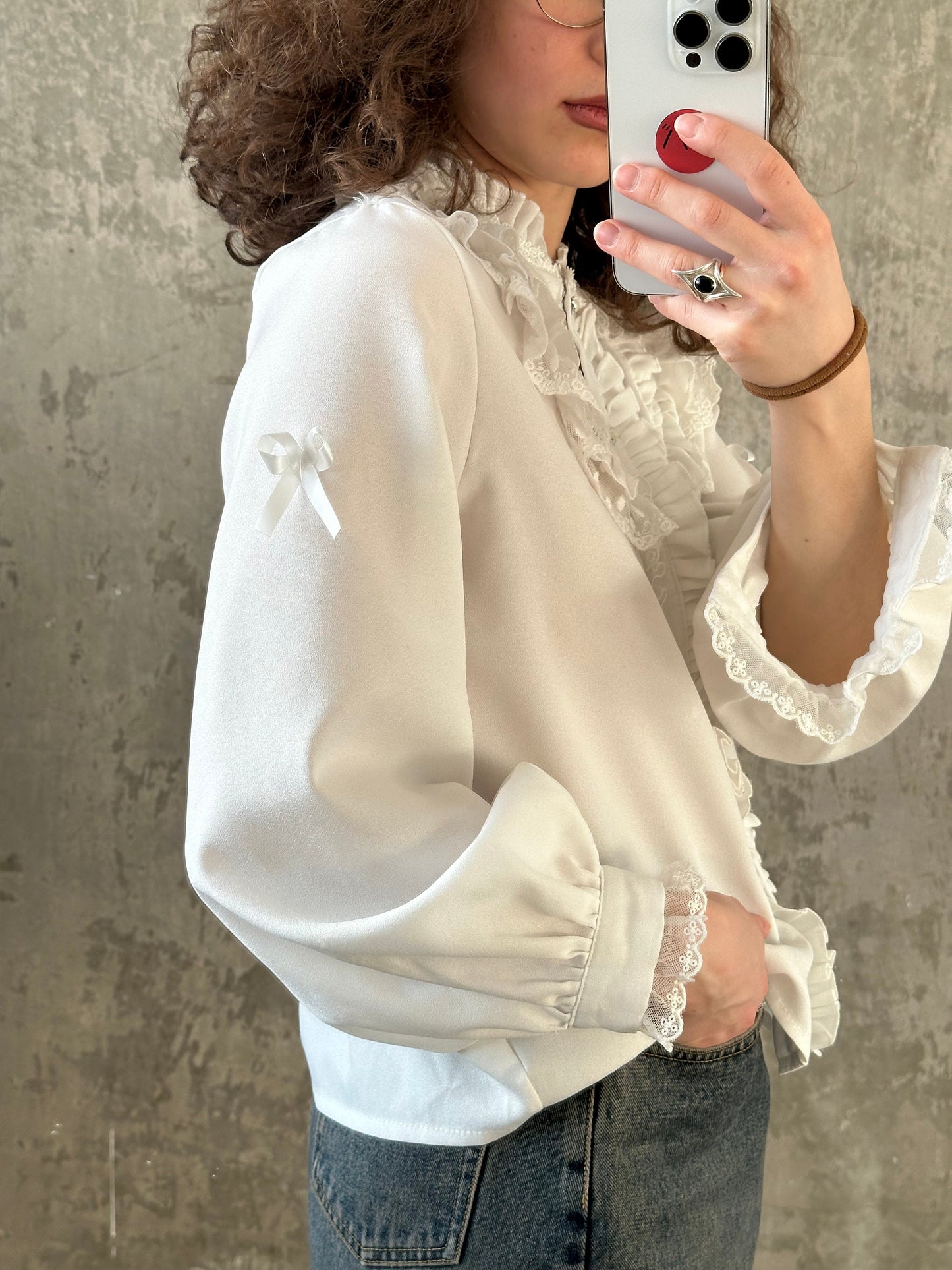 Vintage embroidered women blouse in white