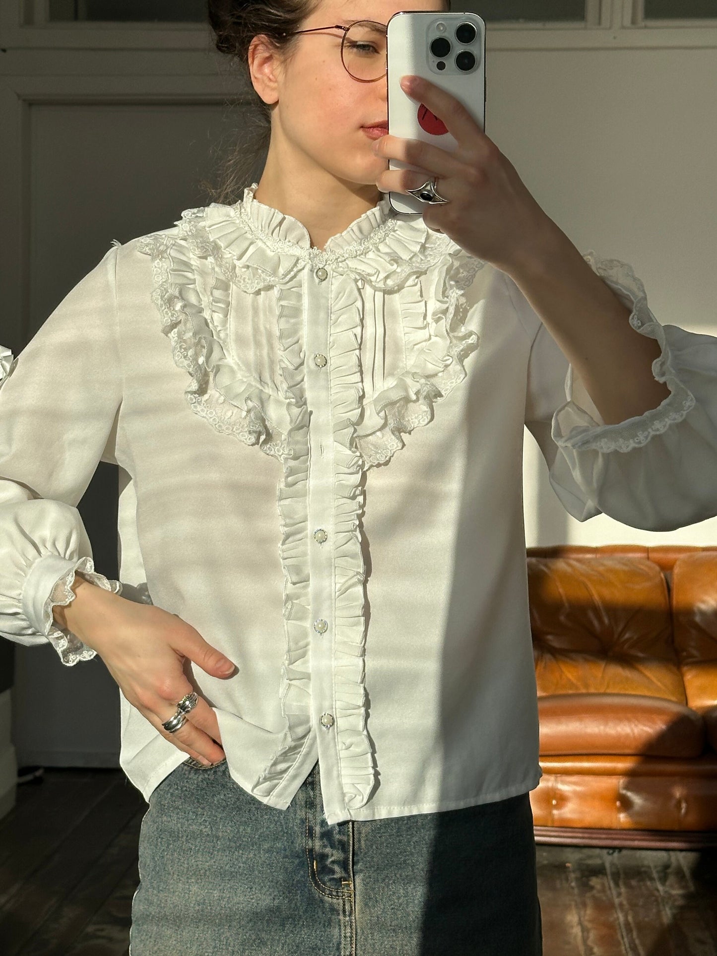 Vintage embroidered women blouse in white