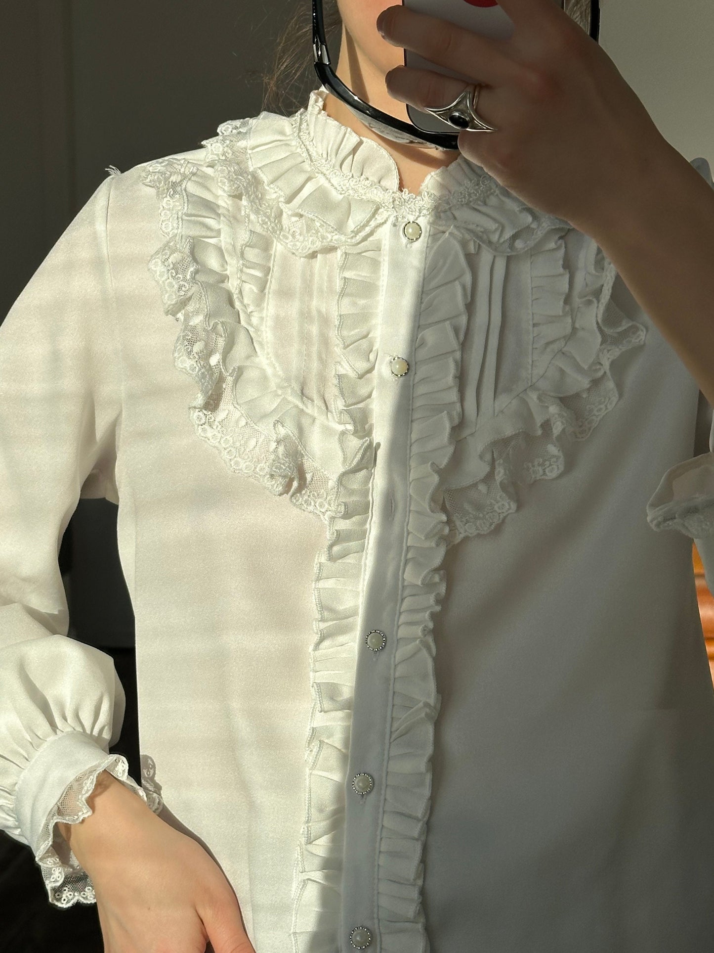 Vintage embroidered women blouse in white