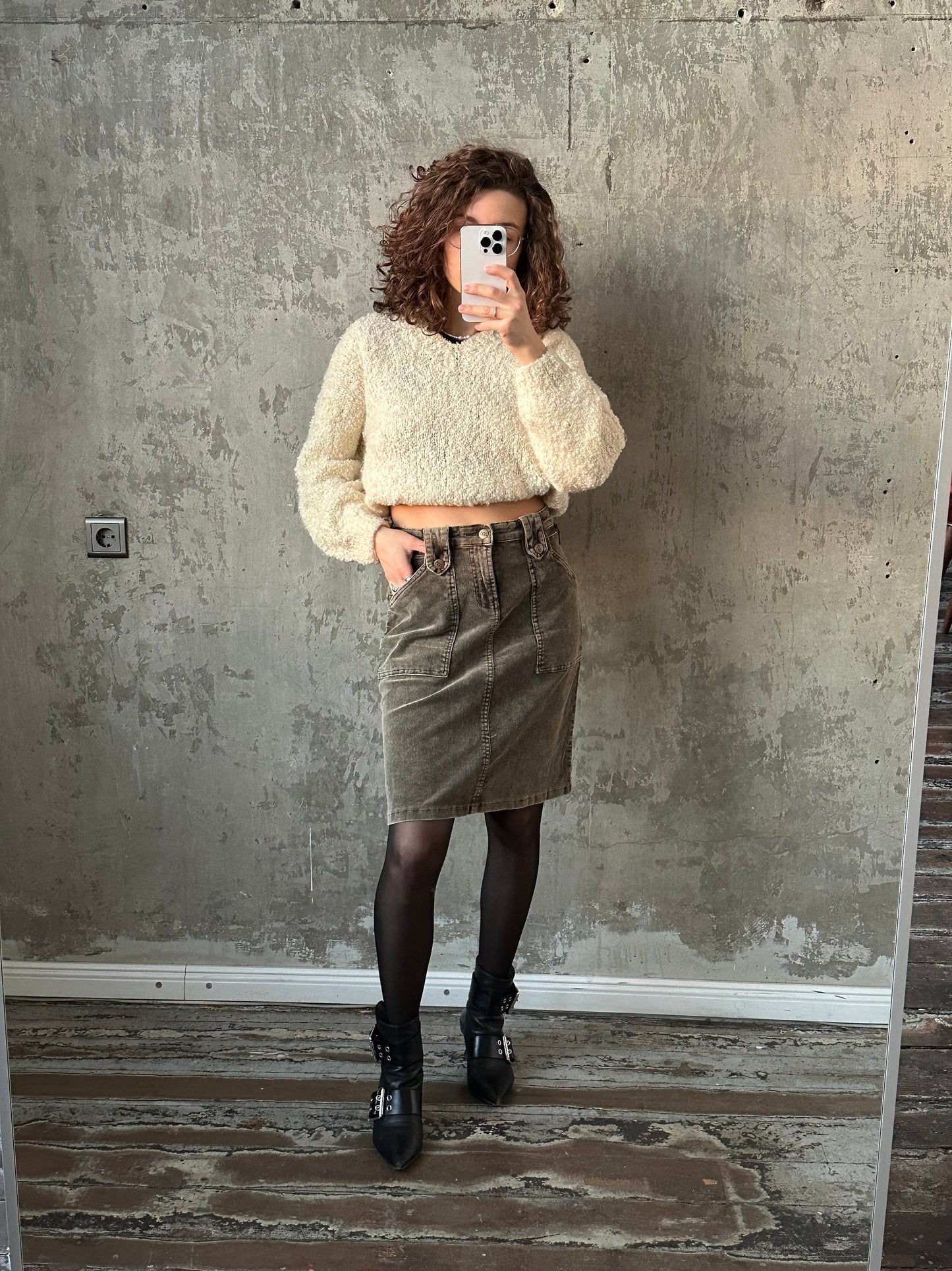 Vintage y2k MISS SEXY midi velvet skirt, distressed skirt