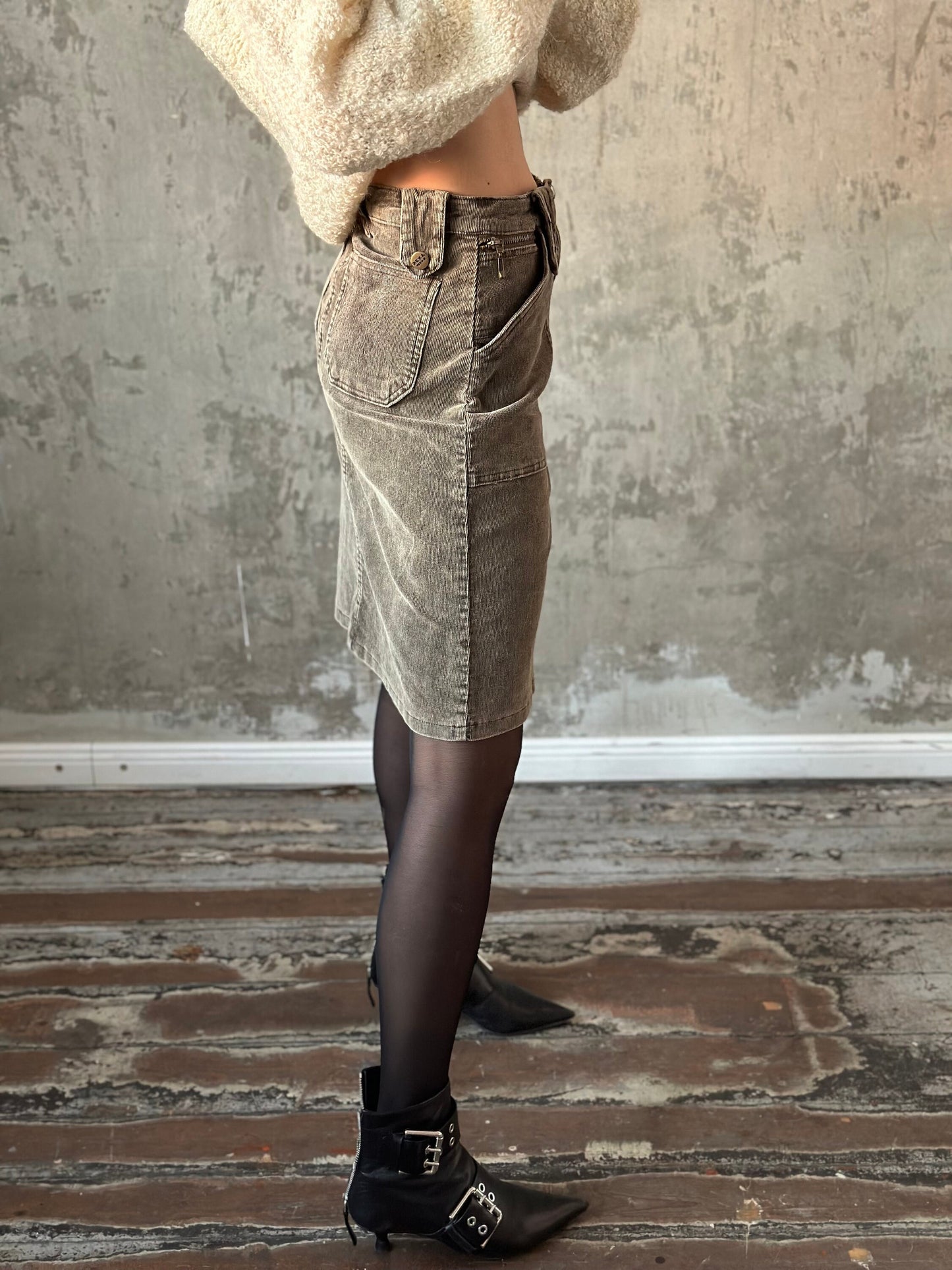 Vintage y2k MISS SEXY midi velvet skirt, distressed skirt