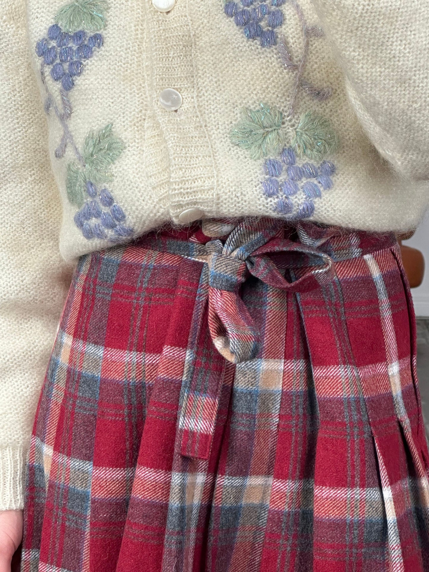 Vintage check maxi skirt in pink and purple