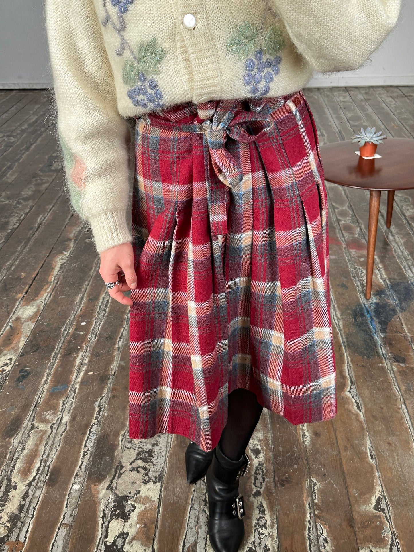 Vintage check maxi skirt in pink and purple