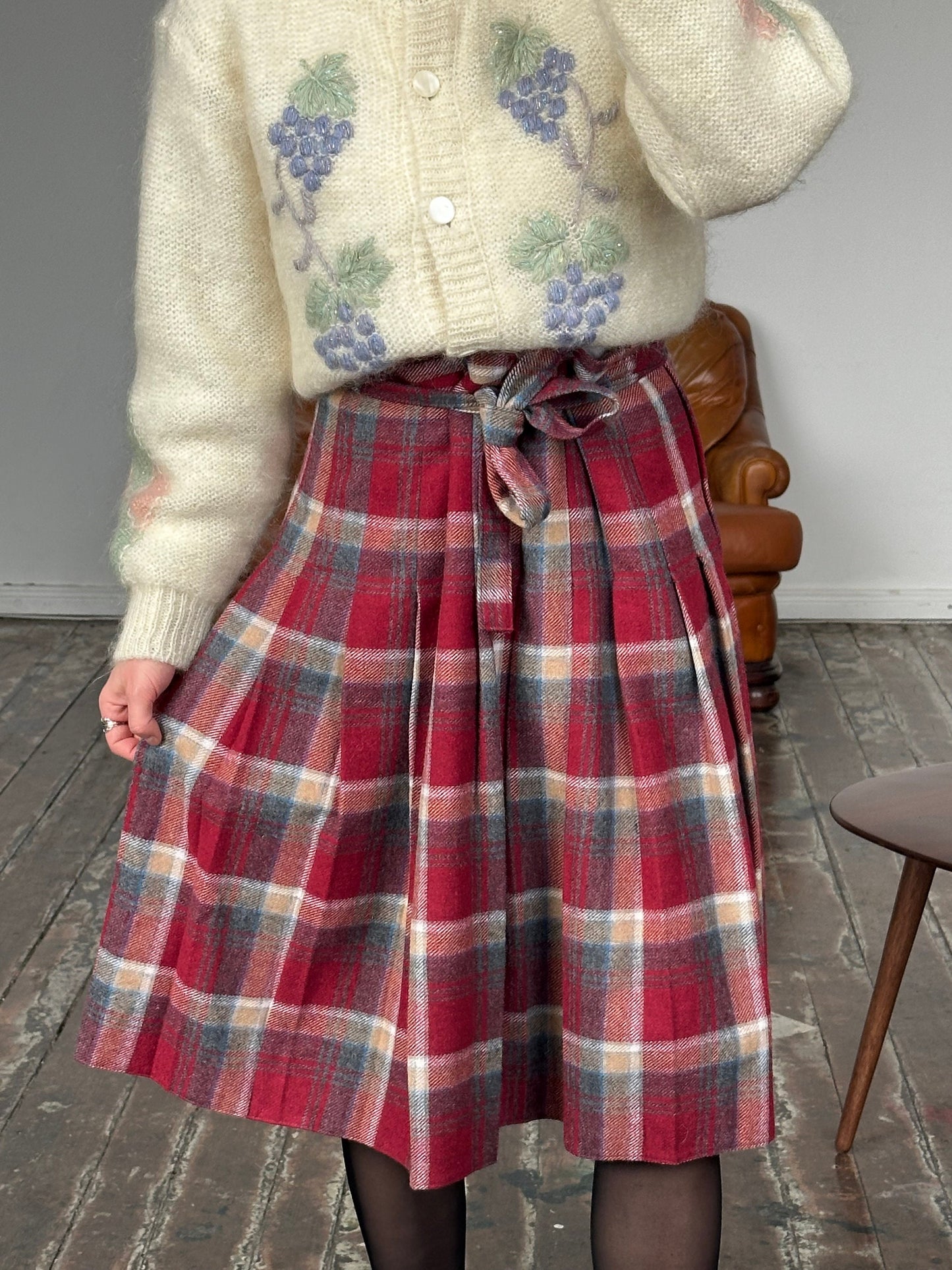 Vintage check maxi skirt in pink and purple