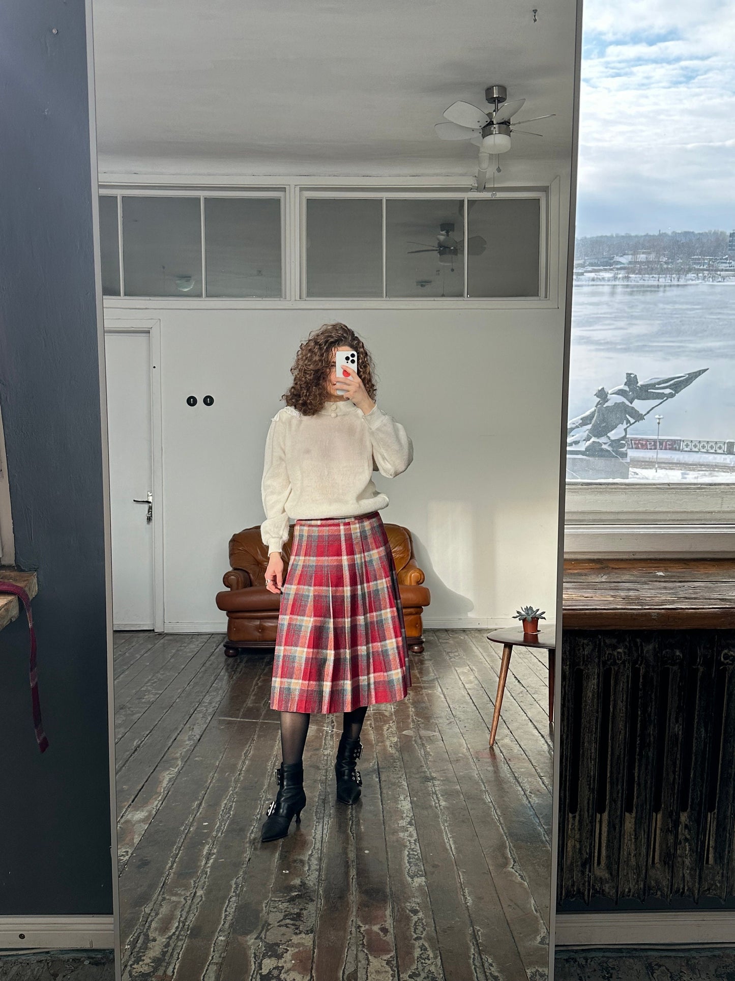 Vintage check maxi skirt in pink and purple