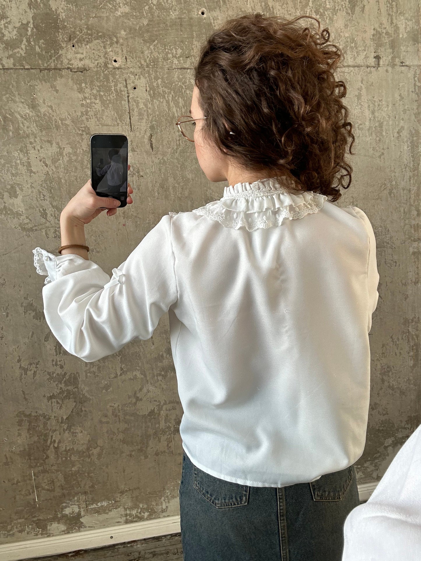 Vintage embroidered women blouse in white
