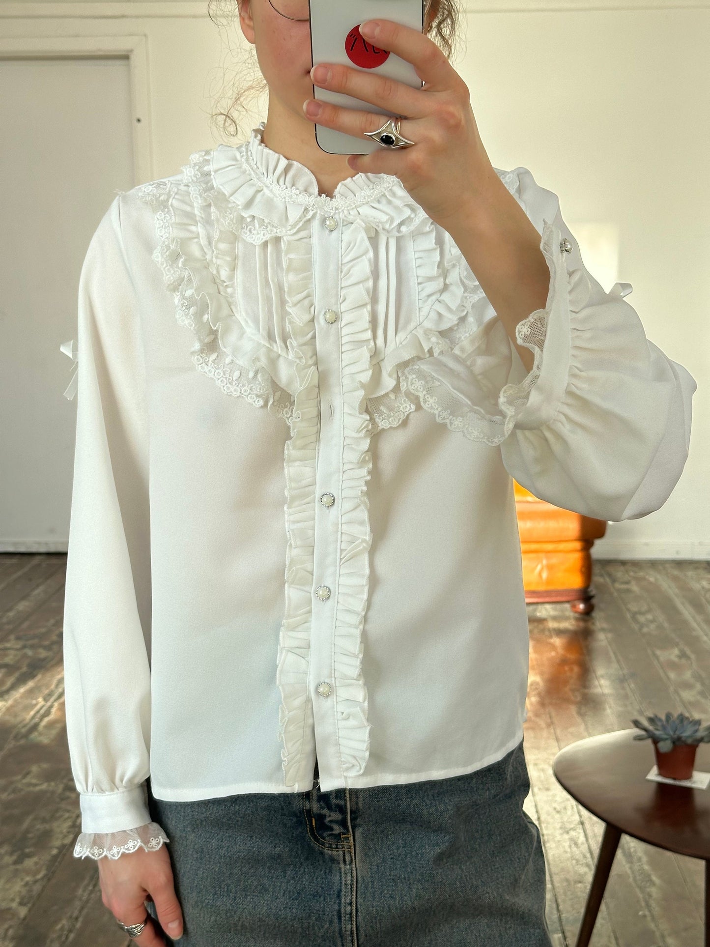 Vintage embroidered women blouse in white