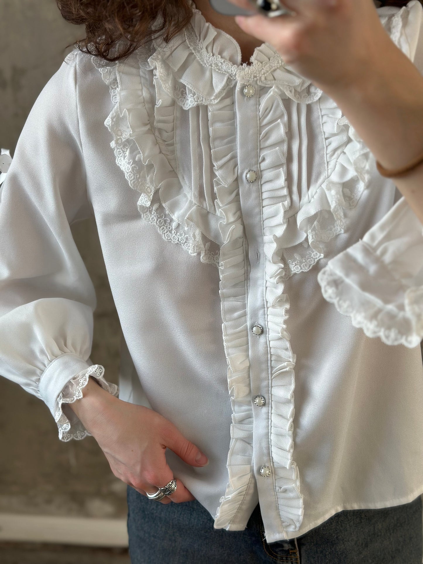 Vintage embroidered women blouse in white