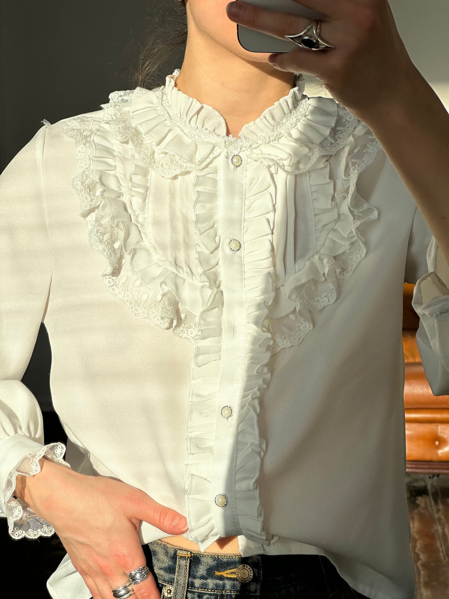 Vintage embroidered women blouse in white