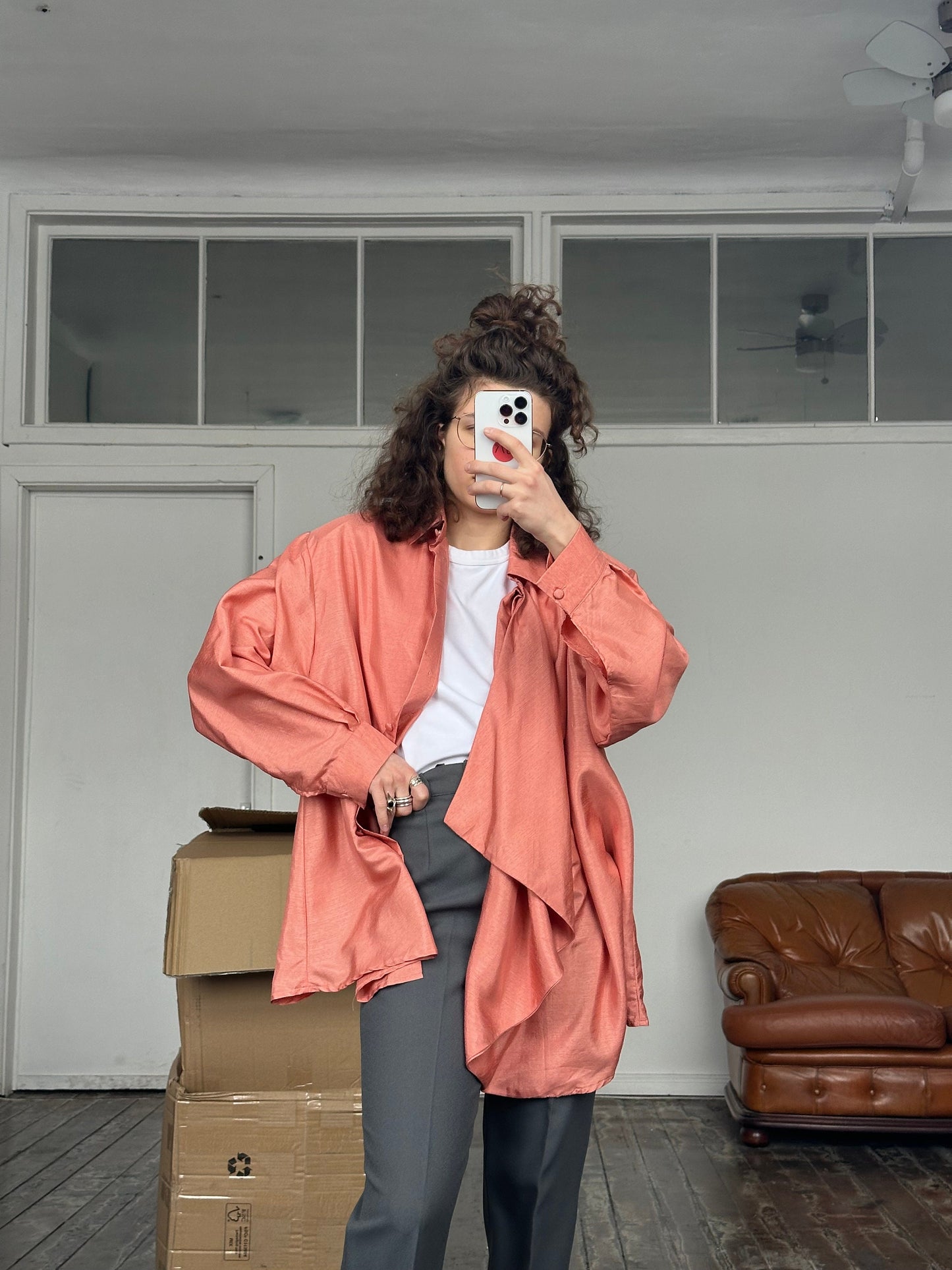 Vintage drape front blouse, chiffon blouse in pink