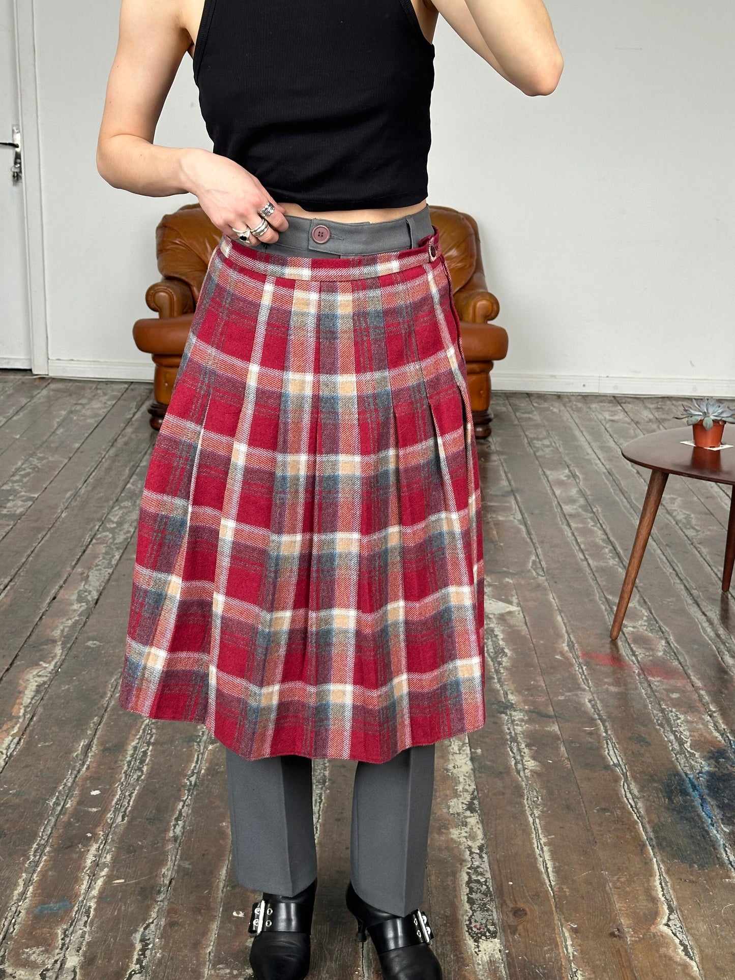 Vintage check maxi skirt in pink and purple