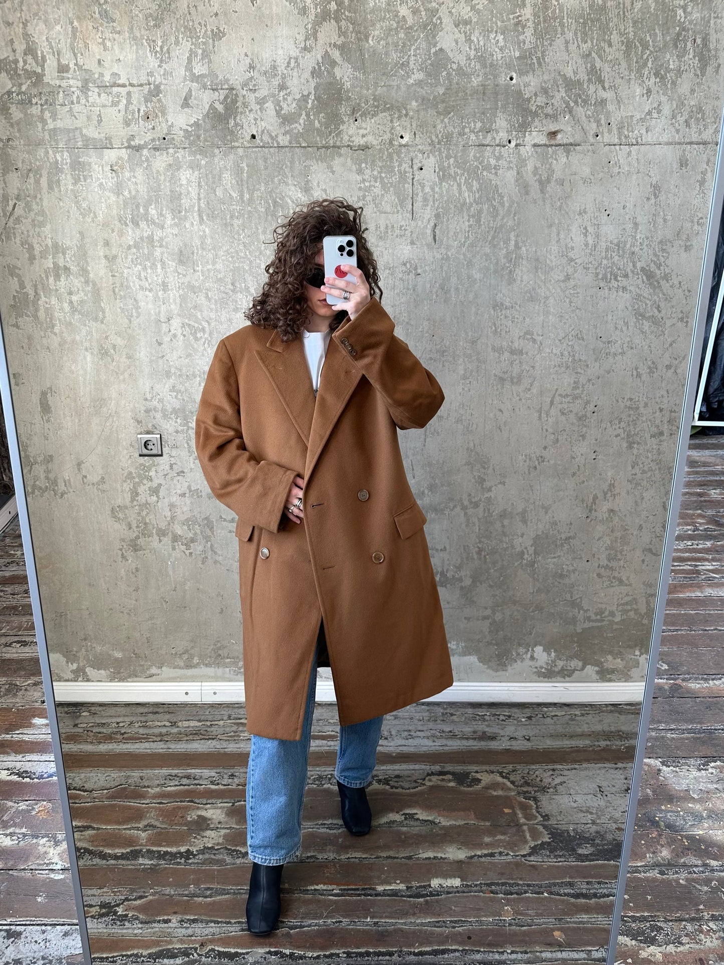 Vintage oversized beige long coat, wool coat
