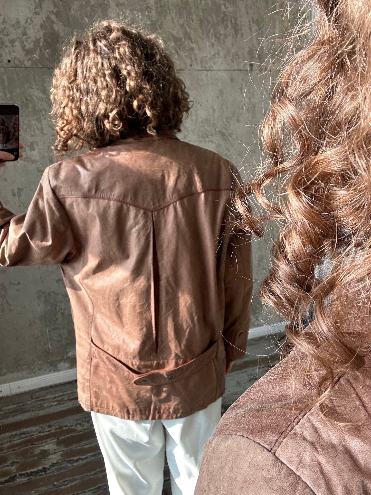Vintage leather brown jacket, button-down blazer