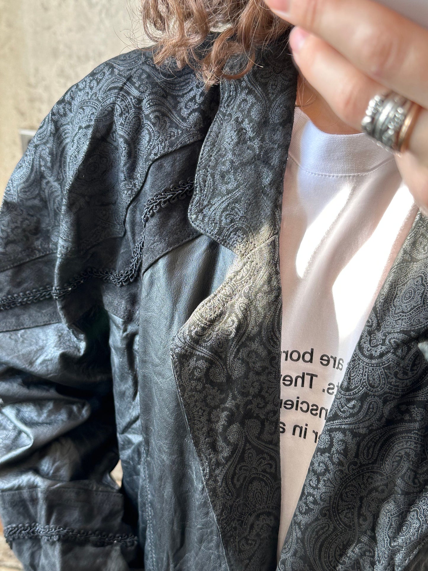 Vintage 90s straight leather coat in black