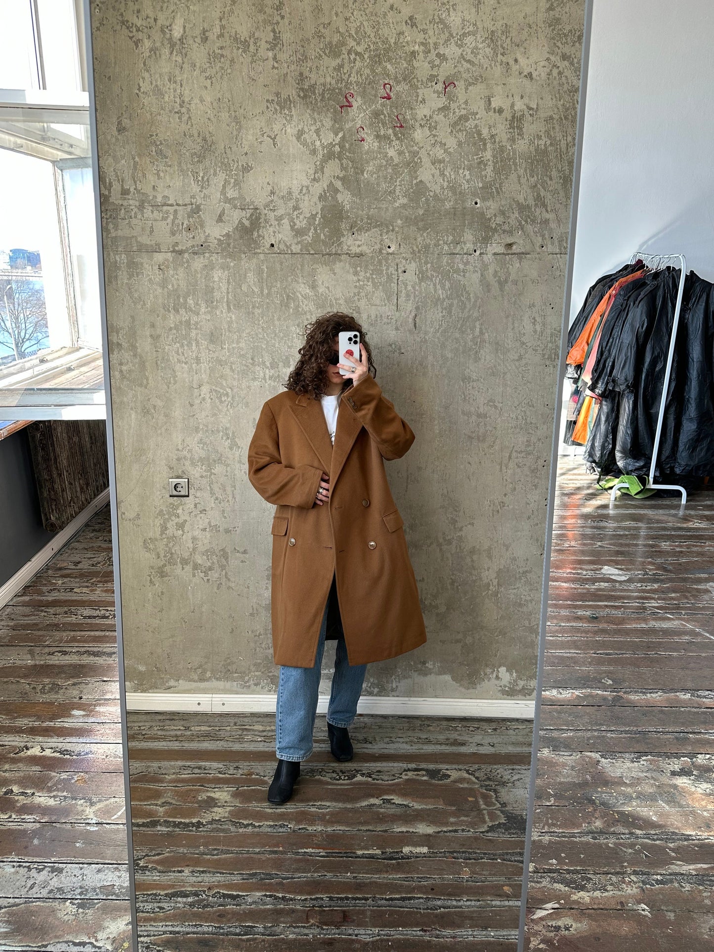 Vintage oversized beige long coat, wool coat