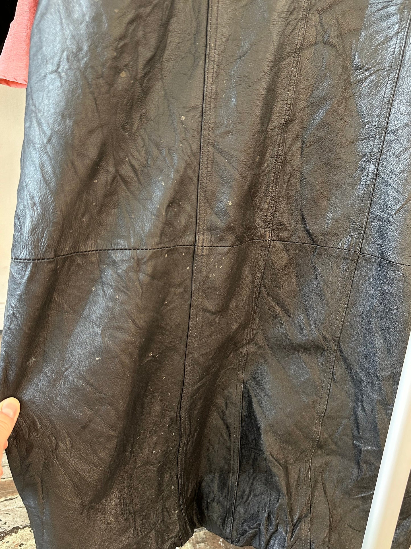 Vintage 90s straight leather coat in black