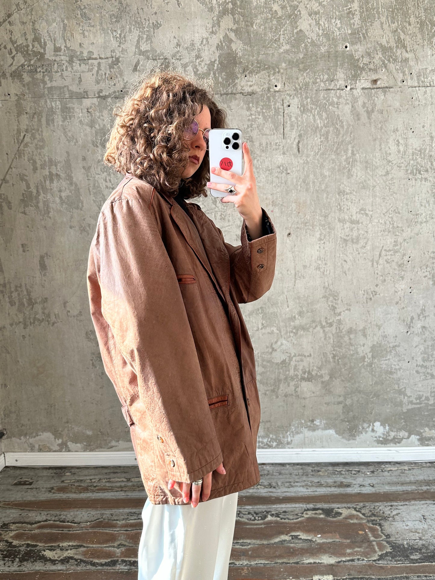Vintage leather brown jacket, button-down blazer