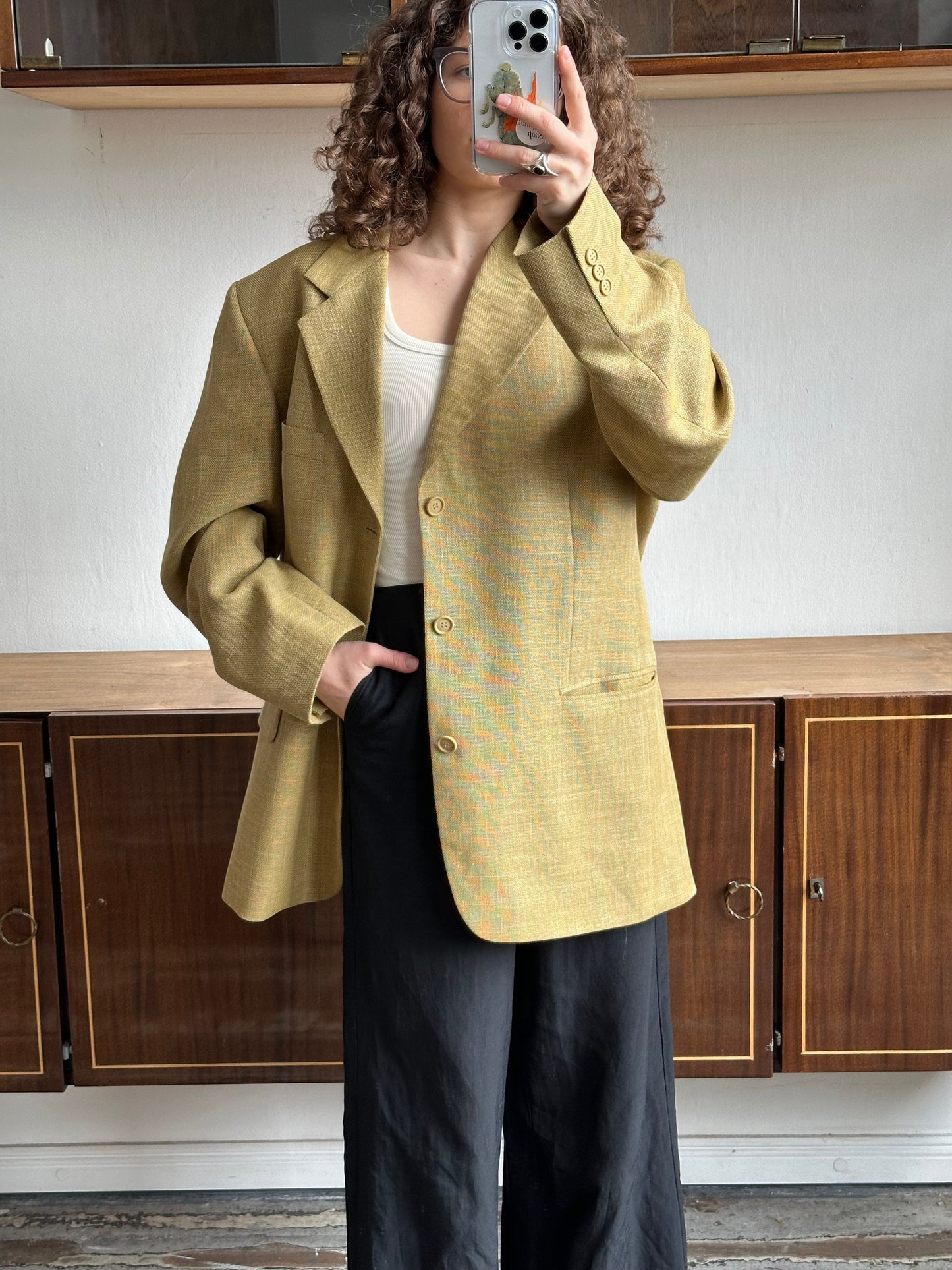 Vintage 90s oversized linen blazer in yellow
