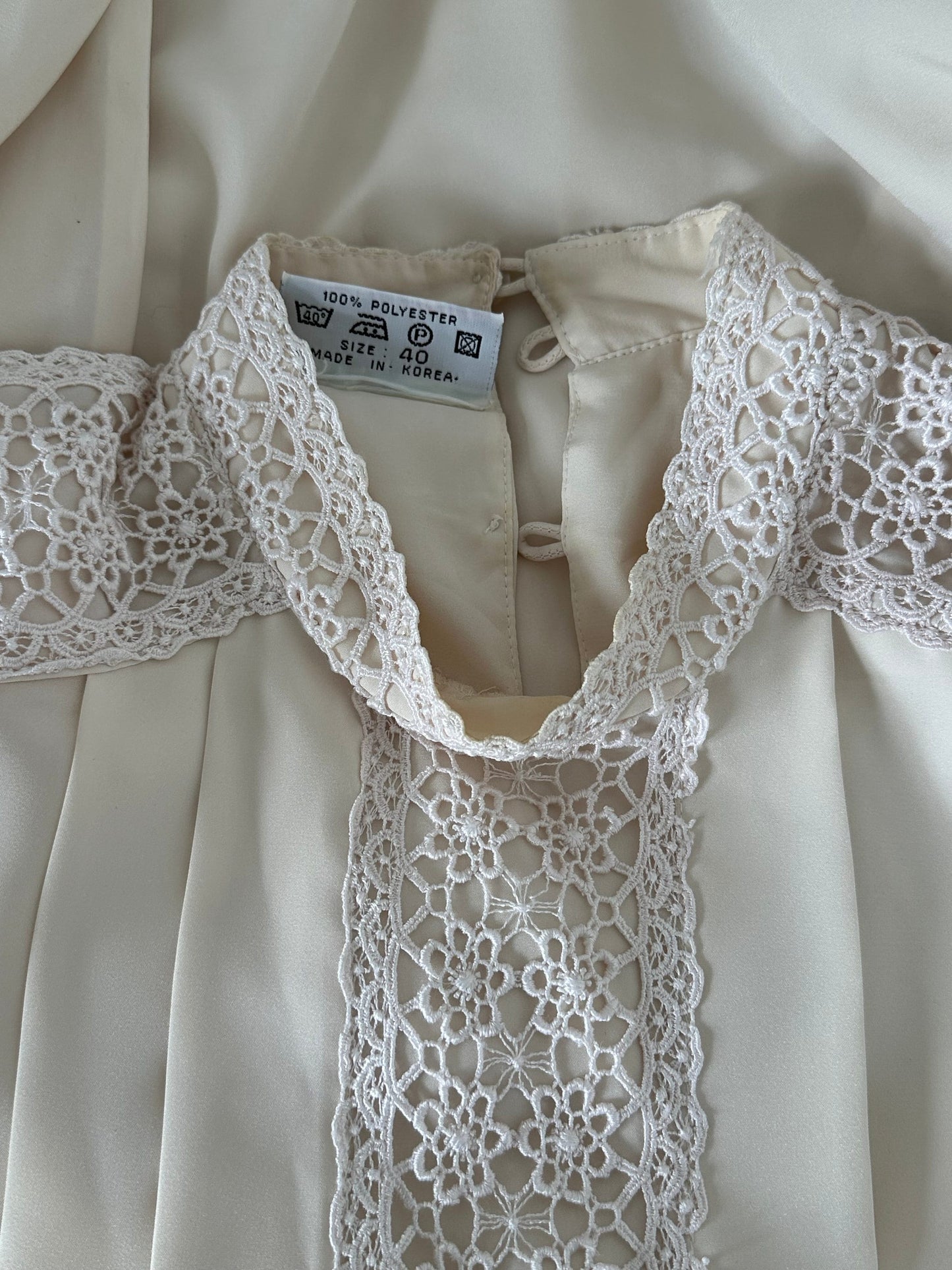 Vintage drape front blouse, chiffon blouse in cream