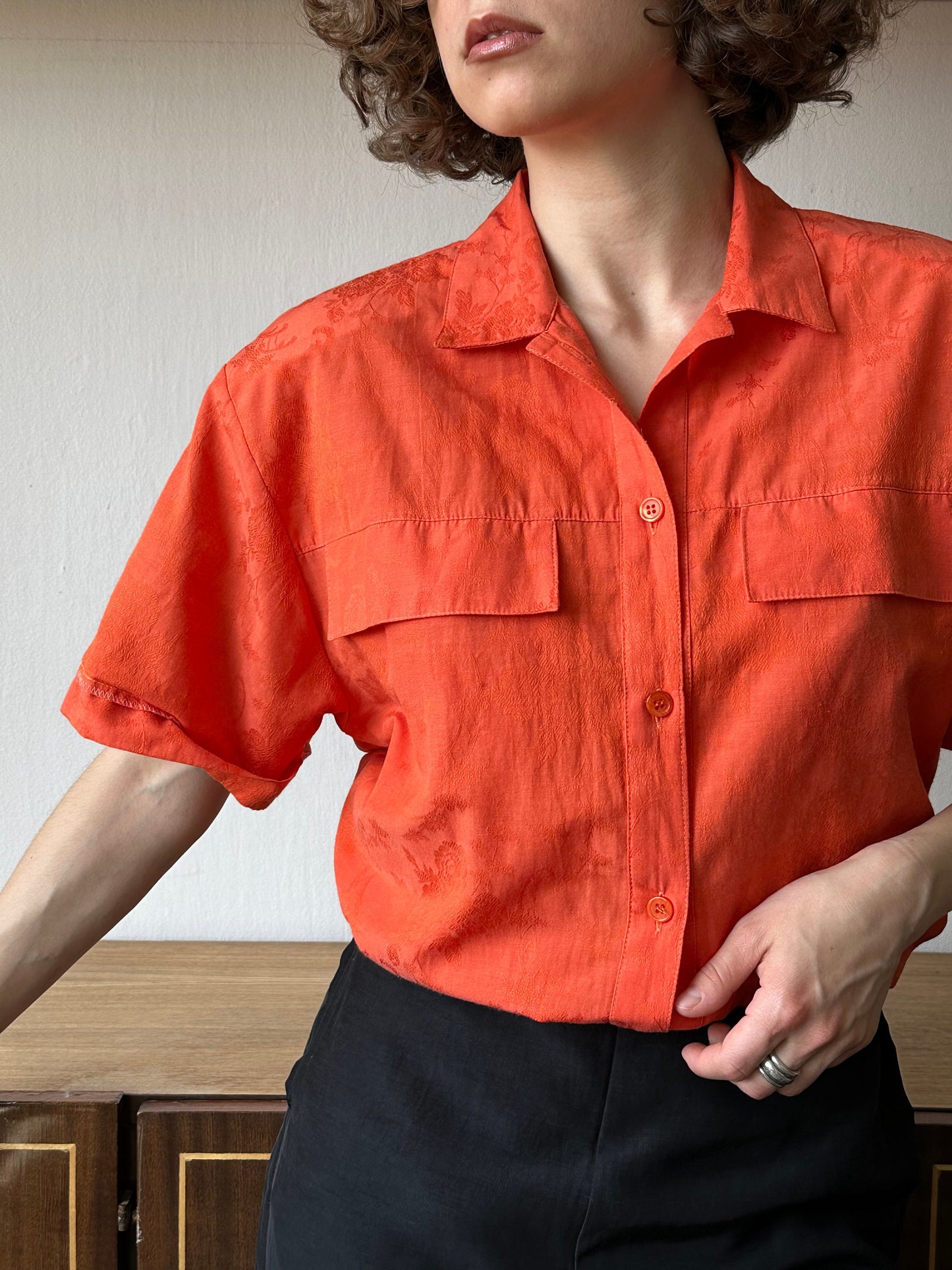 Vintage women blouse in orange, oversized blouse