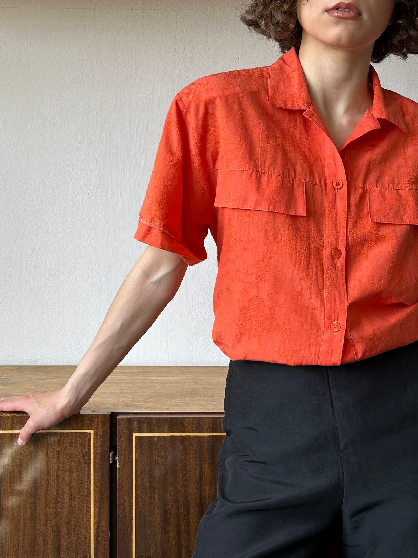 Vintage women blouse in orange, oversized blouse