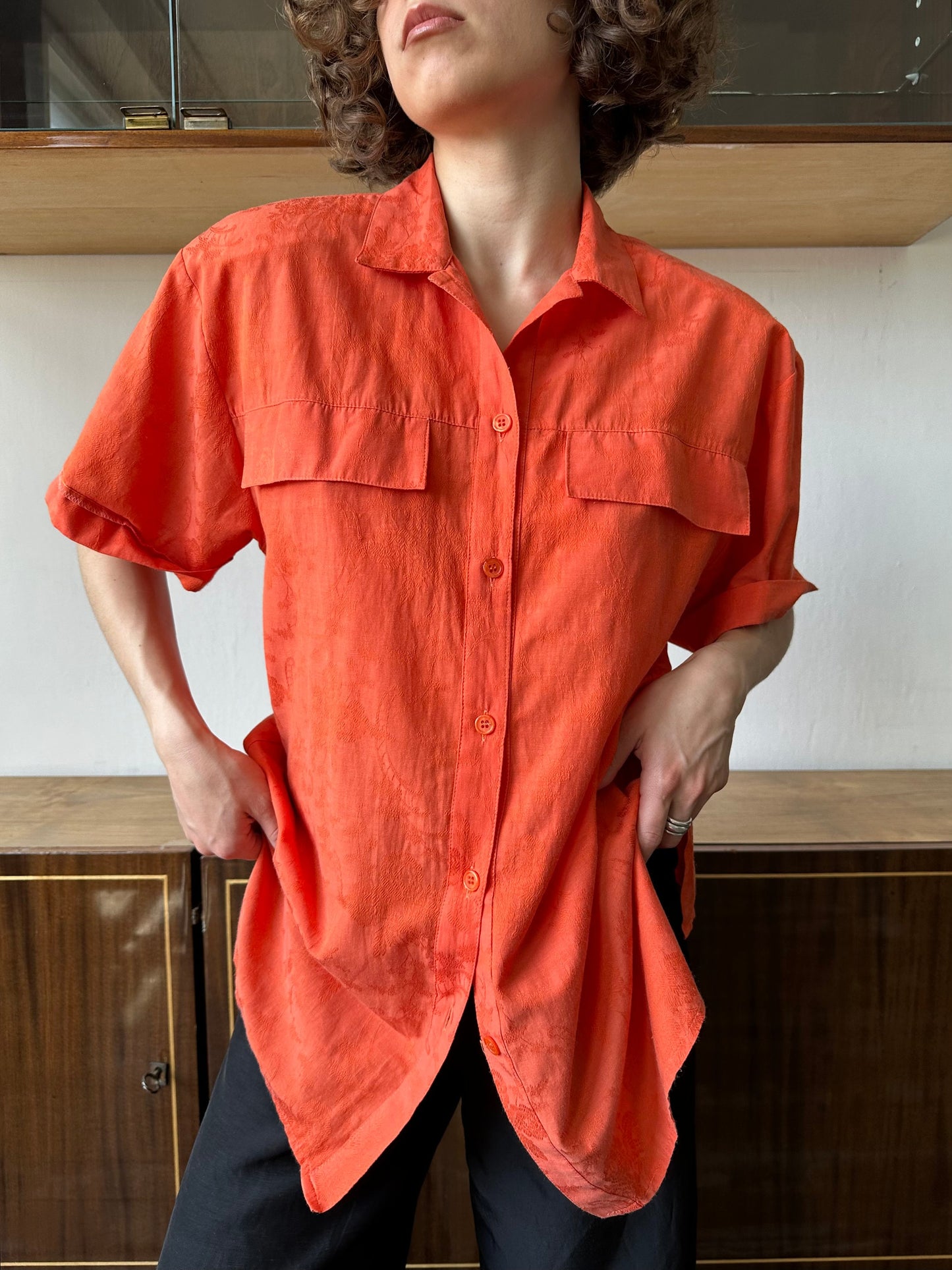 Vintage women blouse in orange, oversized blouse
