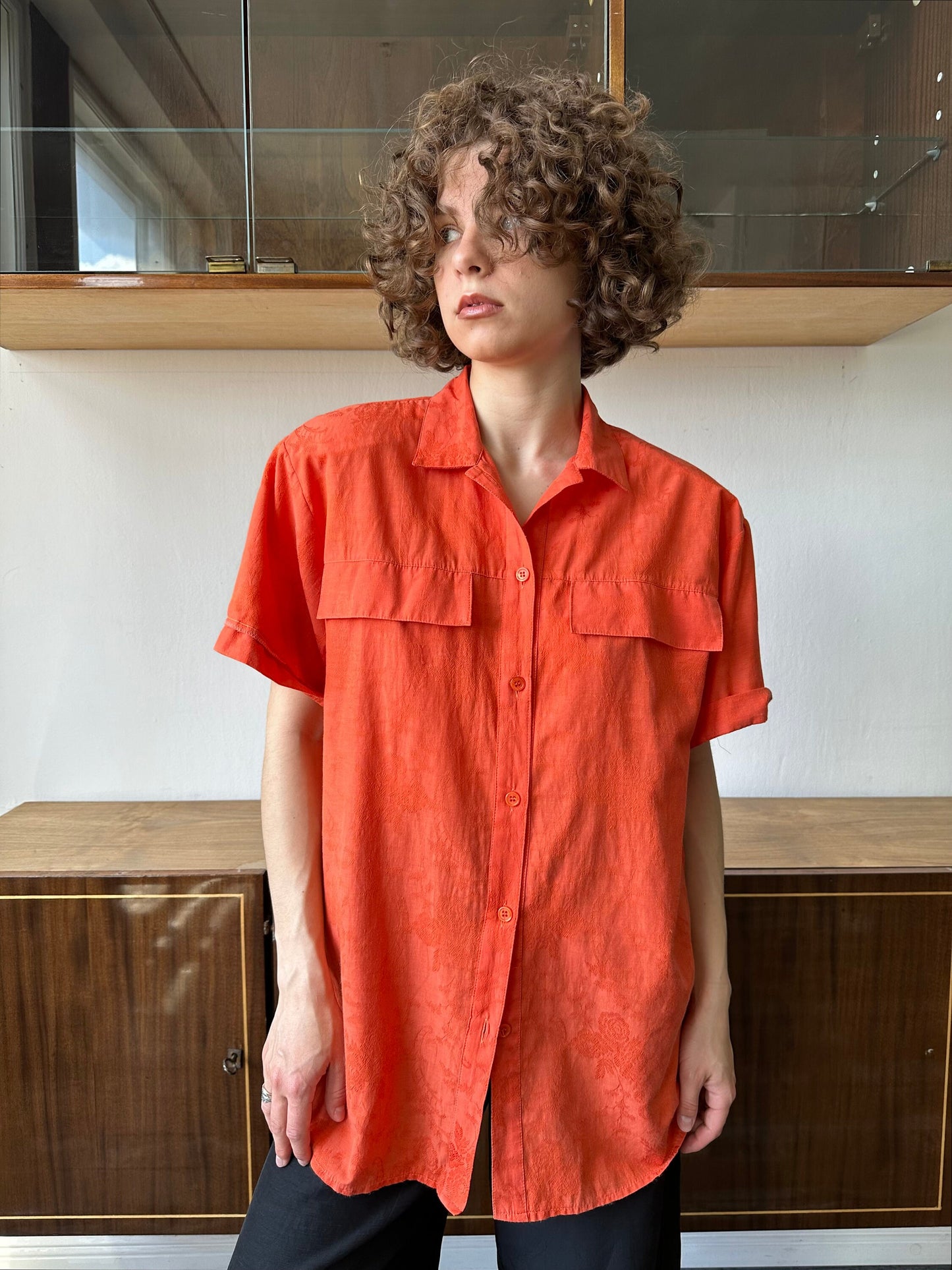 Vintage women blouse in orange, oversized blouse