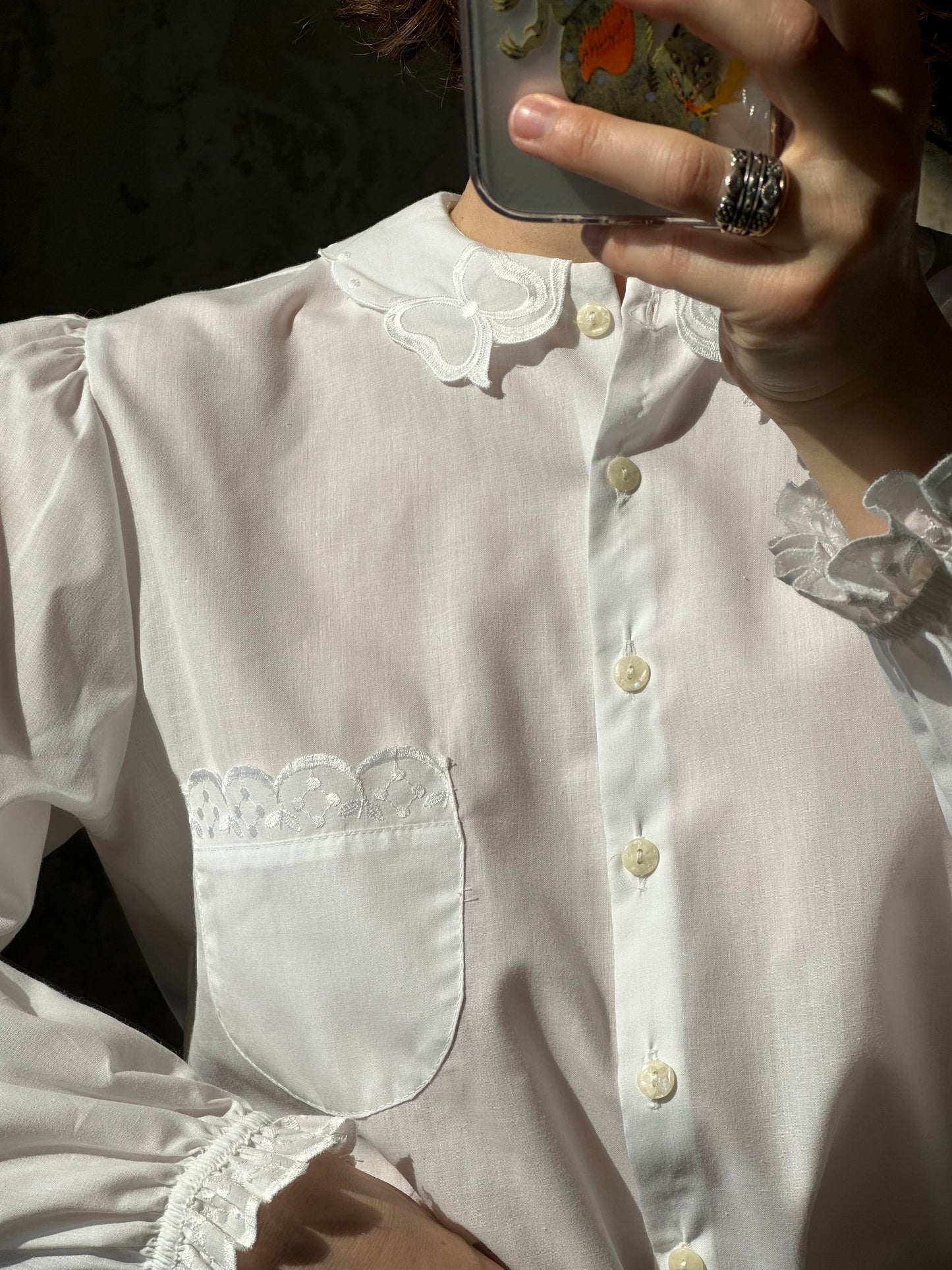 Vintage cotton women blouse in white with collar