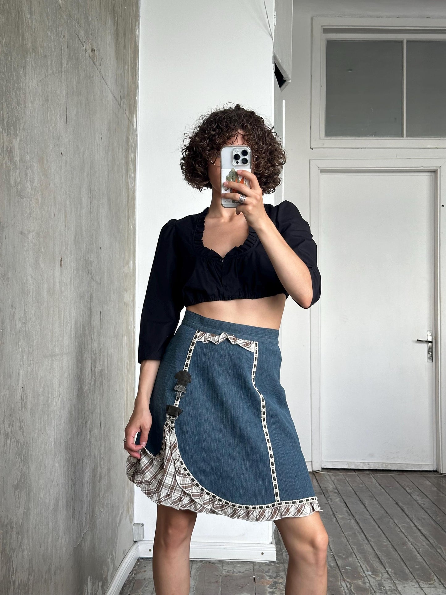 Vintage 80s midi denim skirt