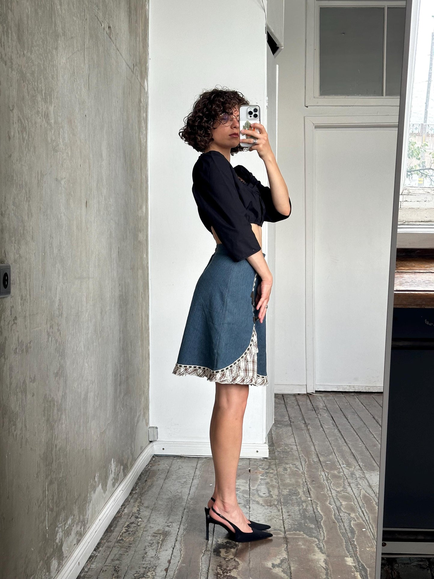 Vintage 80s midi denim skirt