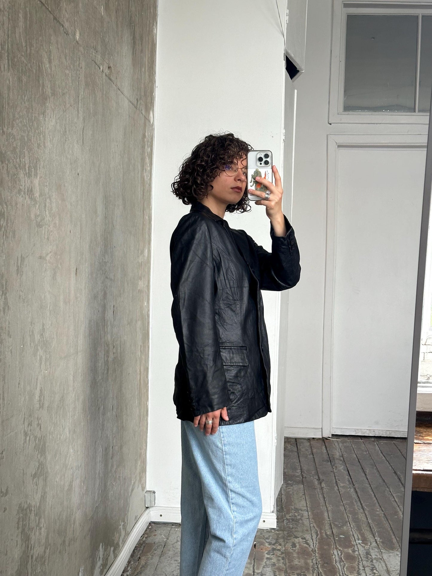 Vintage 90s leather jacket in black, leather blazer