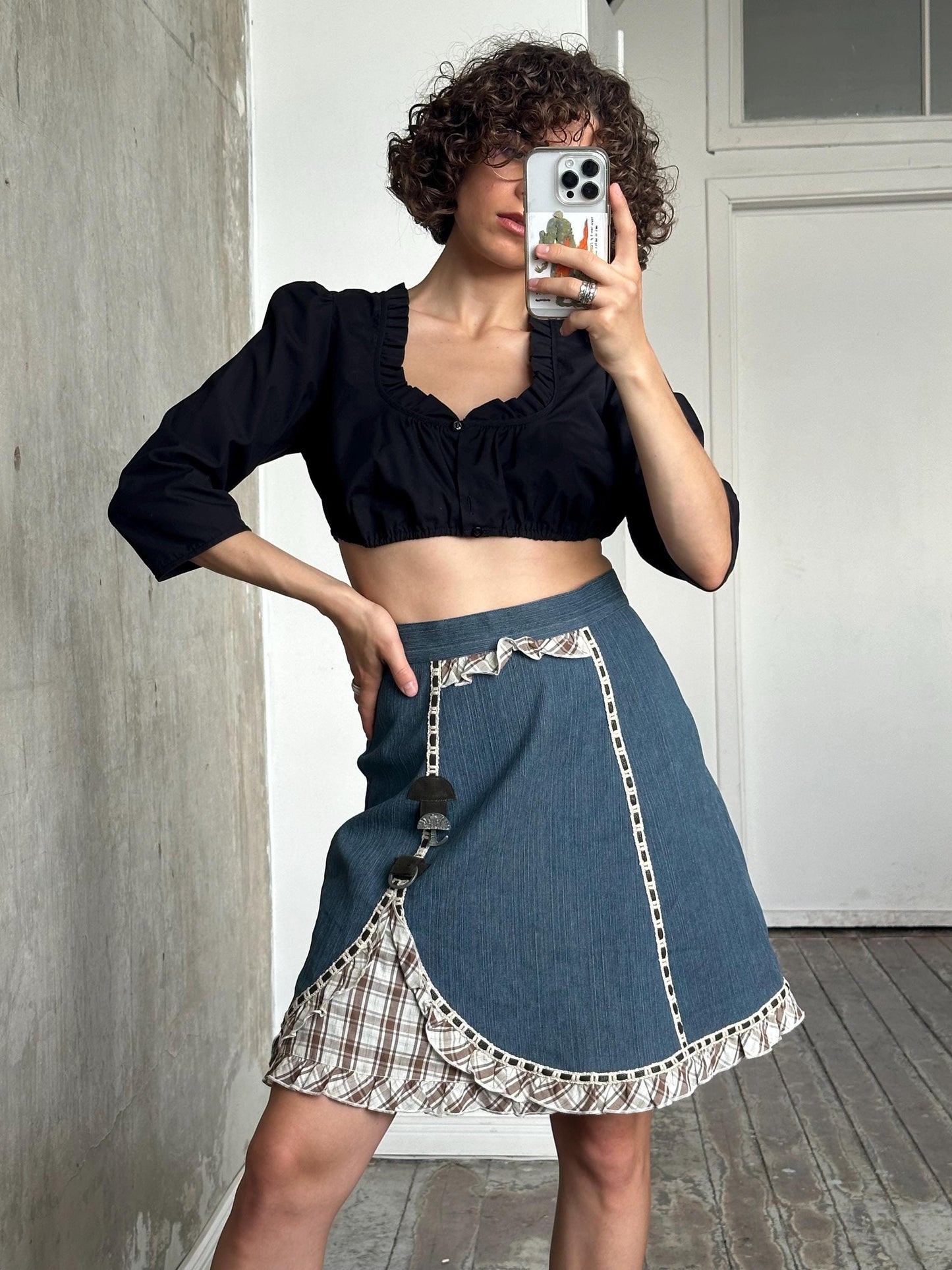 Vintage 80s midi denim skirt