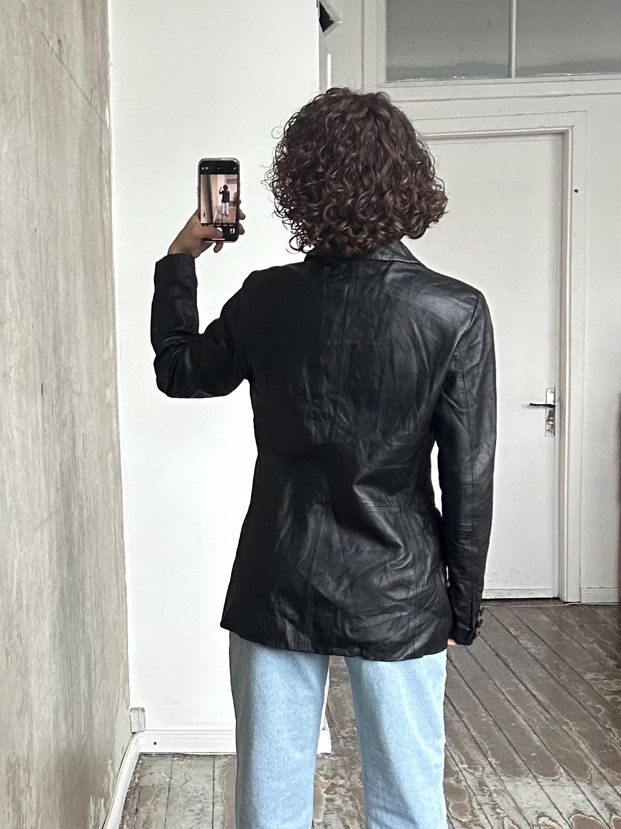 Vintage 90s leather jacket in black, leather blazer
