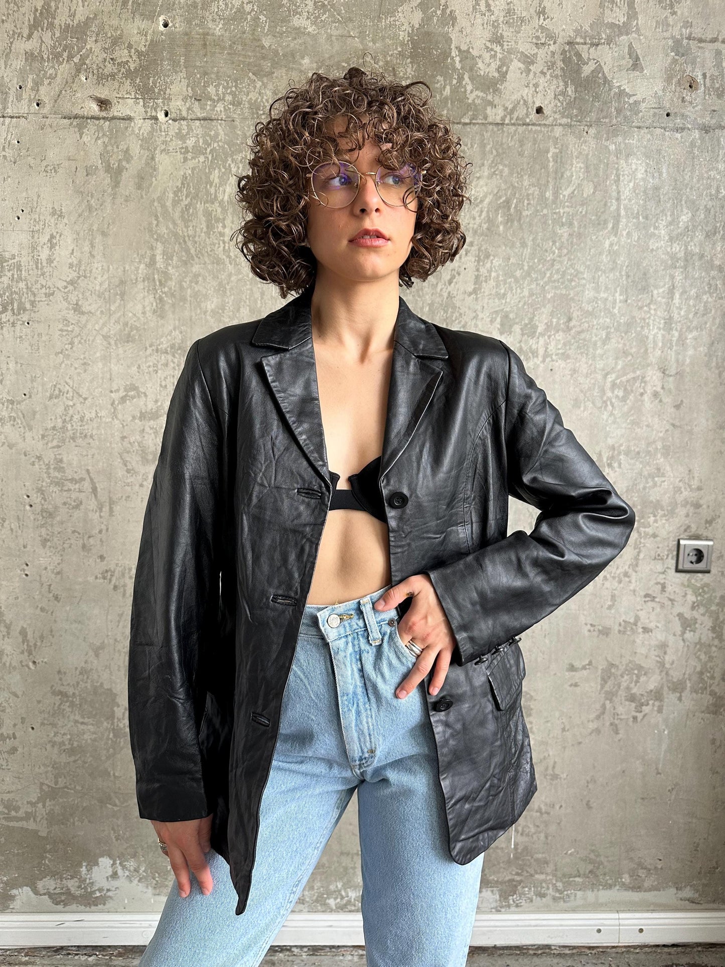 Vintage 90s leather jacket in black, leather blazer
