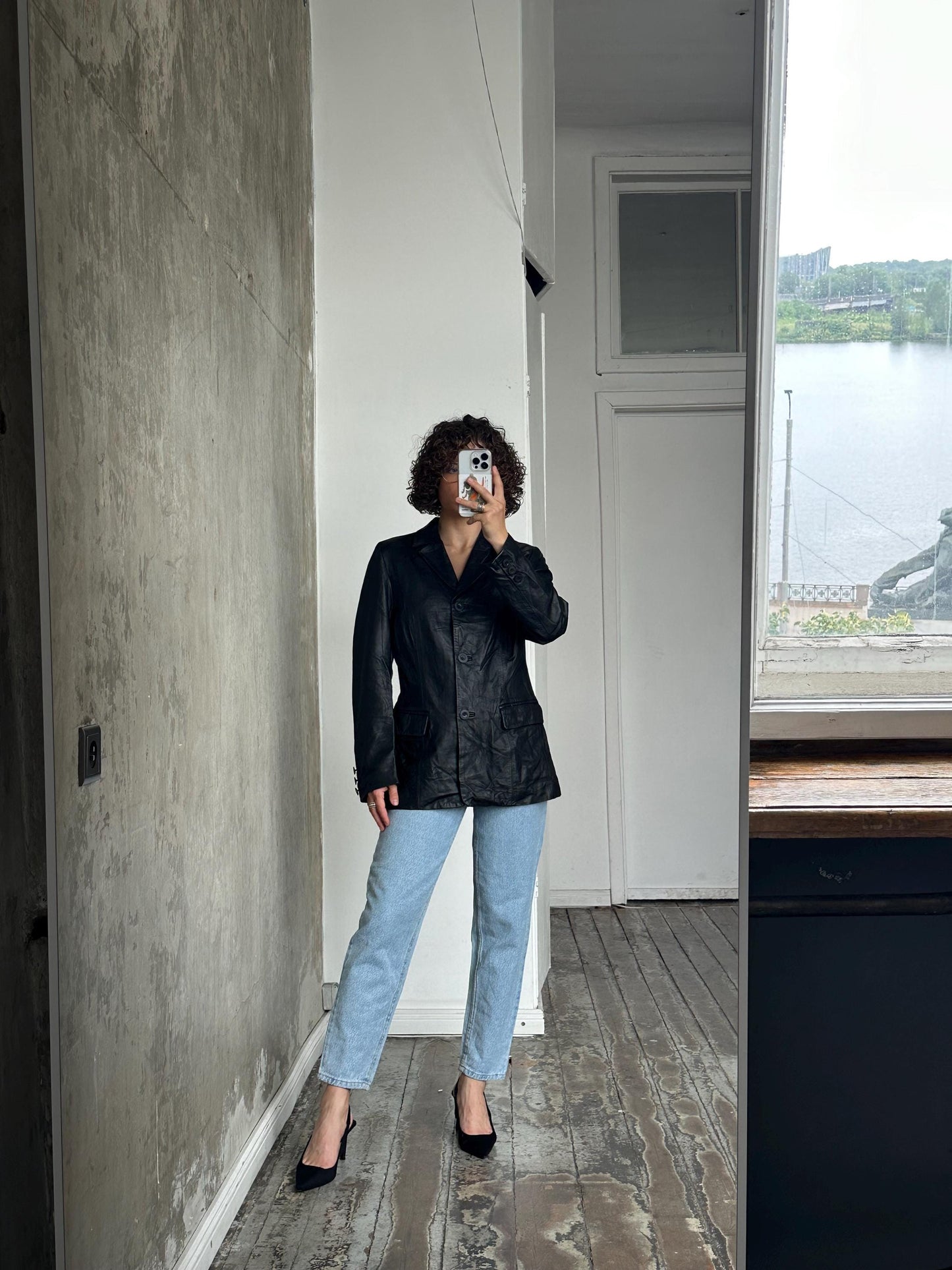 Vintage 90s leather jacket in black, leather blazer