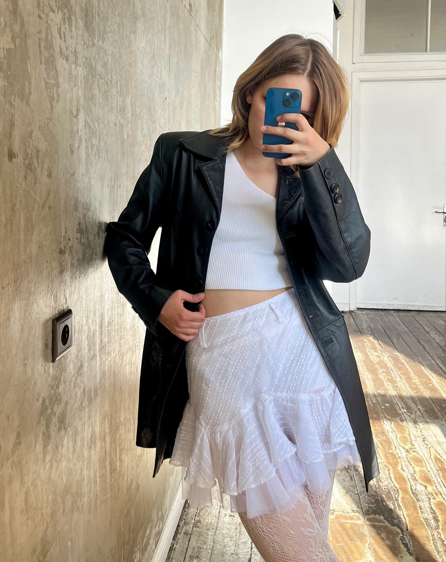 Vintage 90s leather button-down blazer jacket in black