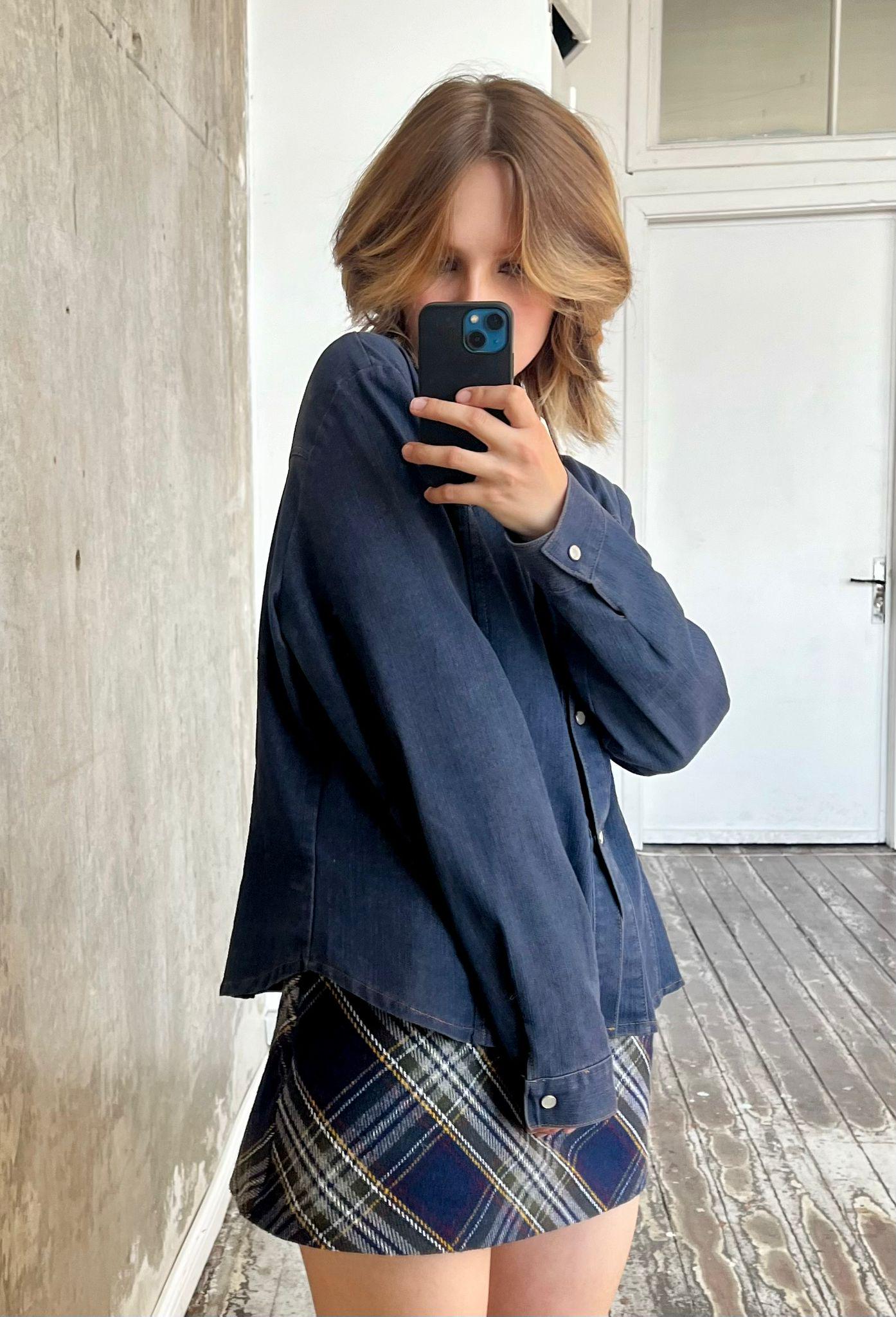 Vintage denim long sleeved blouse in blue